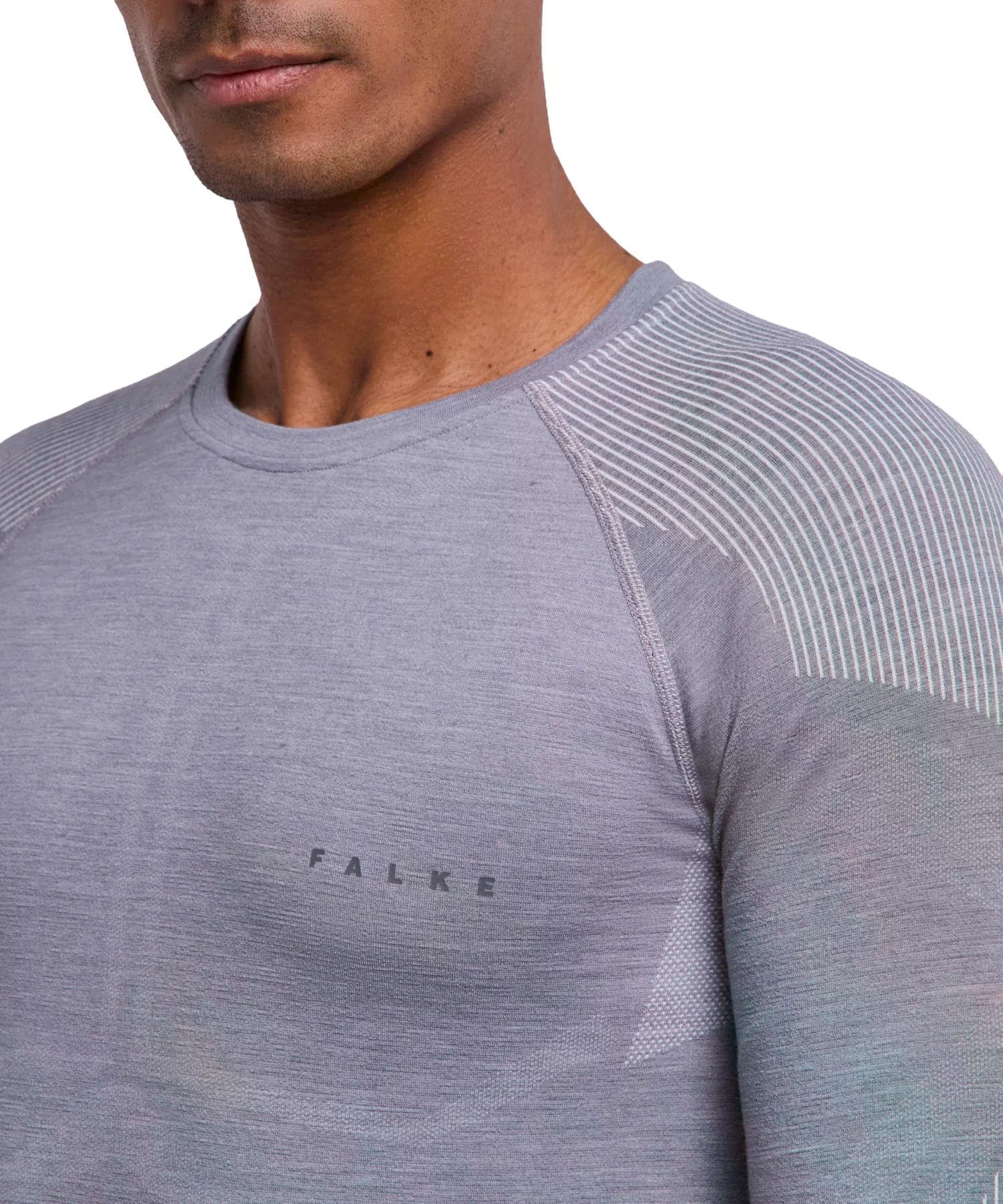 FALKE Mężczyźni Warstwa podstawowa (góra) Wool-Tech Light M L/s Sh wełna materiał funkcjonalny regulujące klimat 1 Sztuka, Szary Grey-Heather 3757, XXL