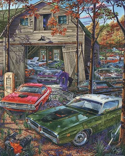 Vermont Christmas Company Cars on The Farm - Rompecabezas de 1000 piezas para adultos, piezas grandes, piezas totalmente entrelazadas y de forma