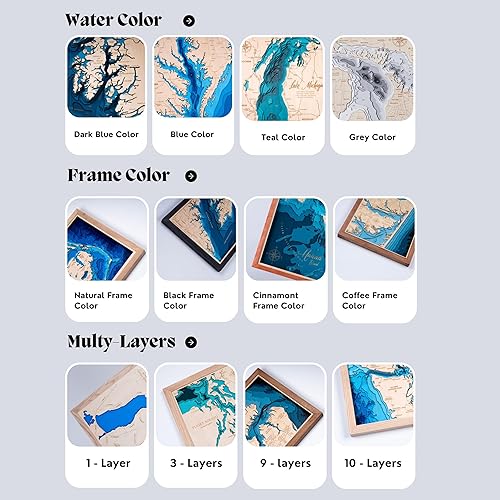 Miniatura 4 de Personalized 3D Birch Lake, WI Wood Map - Lake Depth Map Art - 8-Layer Nautical Decor - Rustic Wall Art for Lake House, Cabin - Gifts for 5th