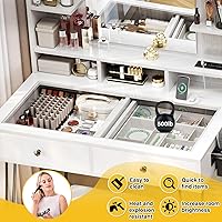 Vista 2 de TC-HOMENY Escritorio de maquillaje con parte superior de cristal, tocador con soporte para herramientas para el cabello y estación de carga, 2