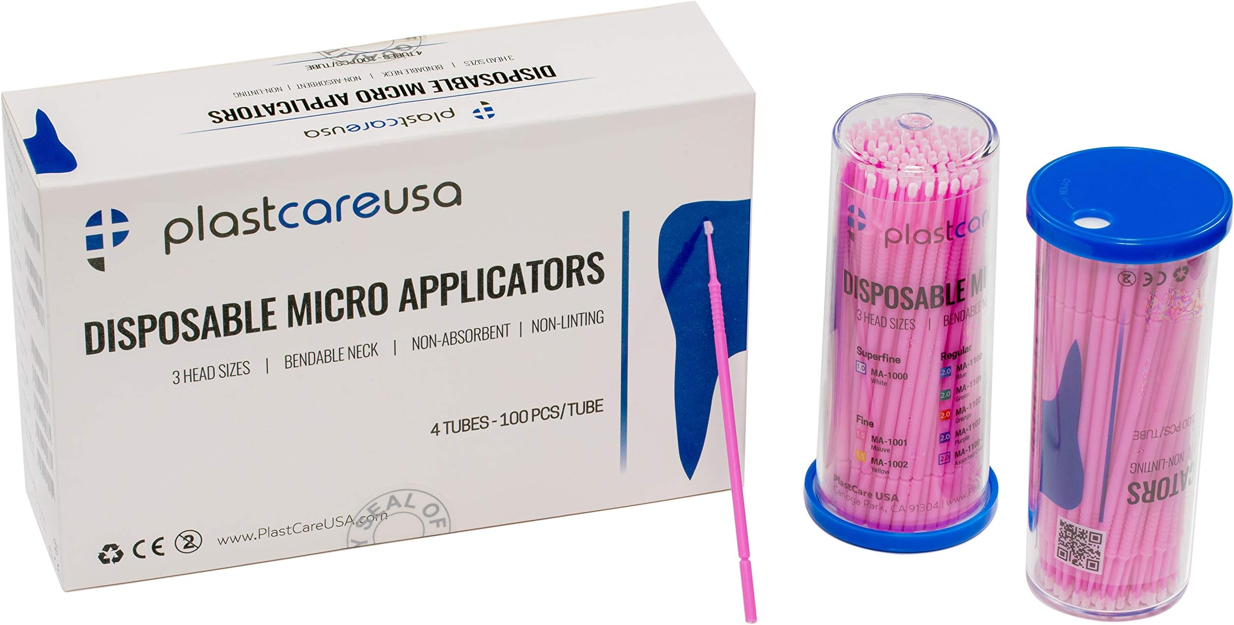 400 Fine Micro Applicator Brushes - Disposable Dental Microbrushes with Bendable Tip - Microswabs for Eyelash Extensions - Microbrush Applicator Sticks with Cotton Tip (Pink, 4 Tubes of 100)