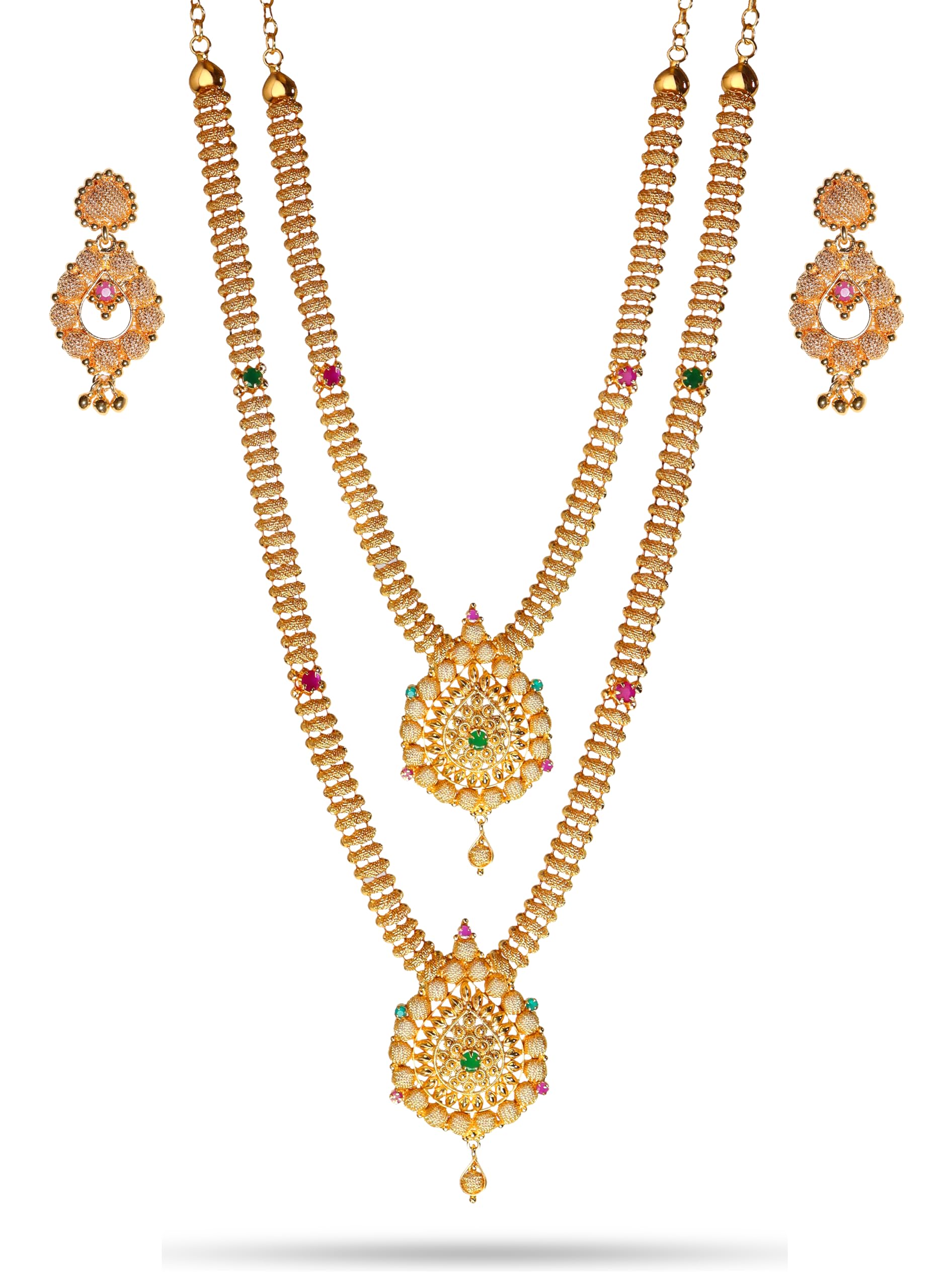CUTE GOLD One Gram Micro Gold Plated Traditional South Indian Fashion Jewellery Stylish Ruby Emrald Stone Long Haram Set for Women & Girls(HS007) (B0CJM8YWY7) Amazon Price History, Amazon Price Tracker