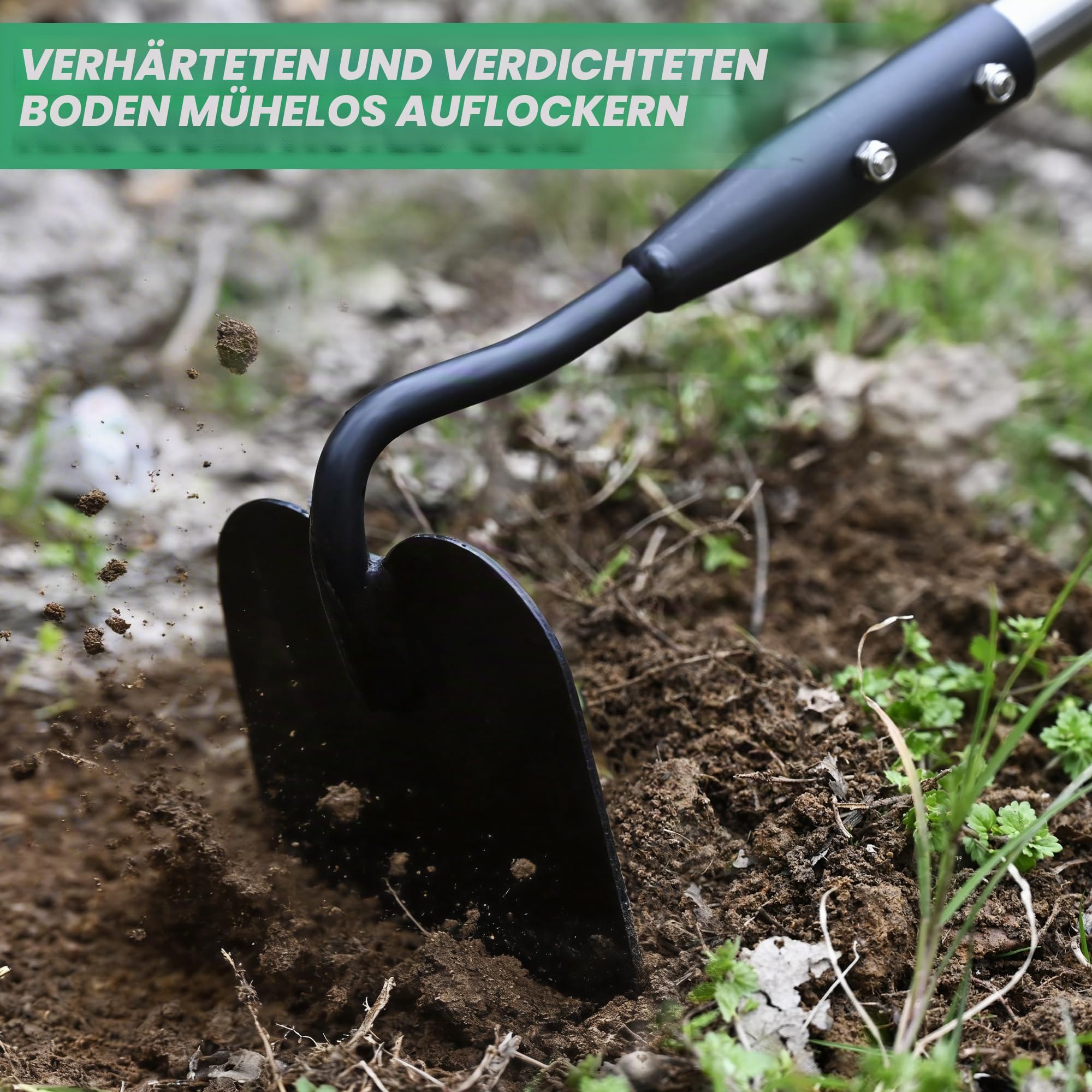 YEELOR Gartenhacke, Langstielhacke, Gartenwerkzeug mit rutschfester Silikonabdeckung, 142,2 cm Edelstahlgriff, robuste Hacke mit langlebiger Klinge, zum Graben, Lockern, Jäten, Pflanzen