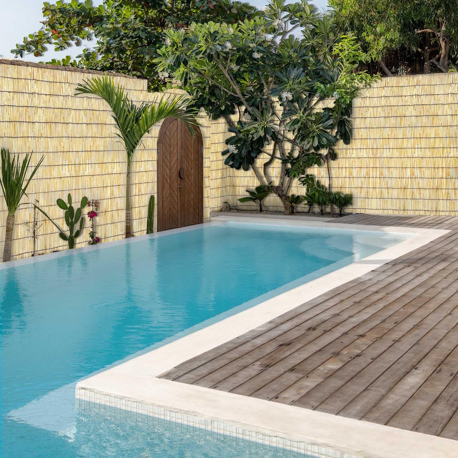 Rollo de valla de bambú para borde de jardín, estilo tropical, para balcón, patio trasero, patio, aislamiento térmico, línea negra natural, decoración respetuosa con el medio ambiente