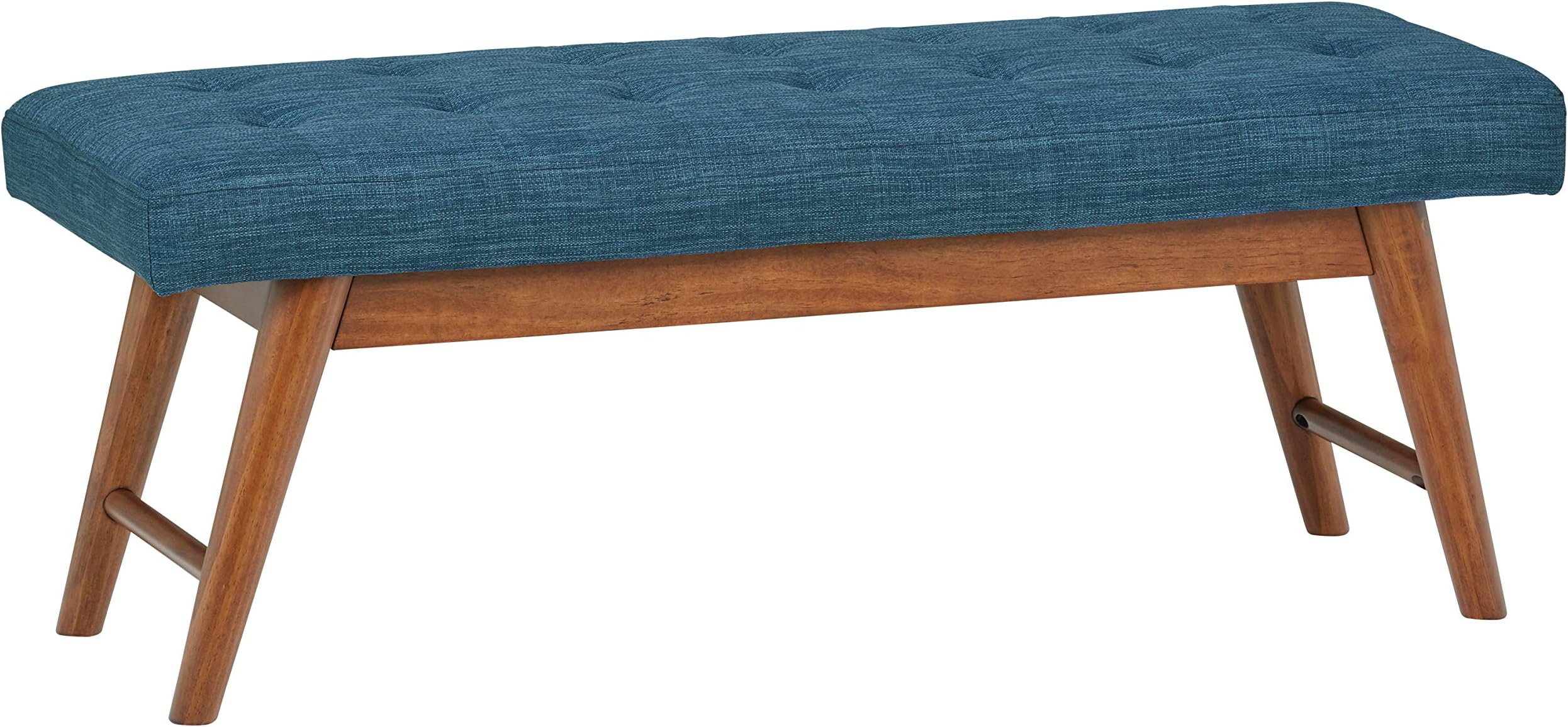 Amazon Basics Modern Padded Upholstered Bench with Button, Bedroom, Entryway, Solid Wood, Navy Blue, 112 cm