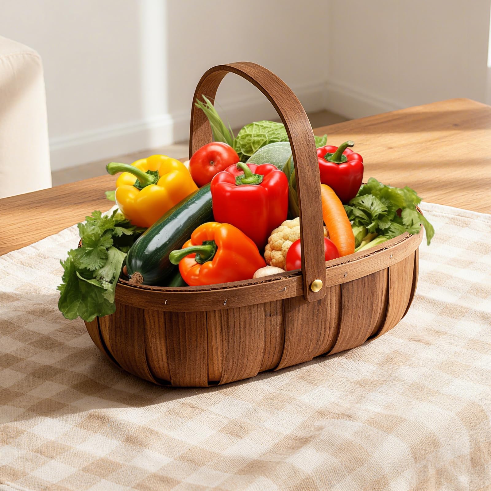 Paquete de 3 cestas de madera para pan, cesta de picnic tejida a mano con asas, organizador de almacenamiento para verduras, frutas, bodas, 3 tamaños