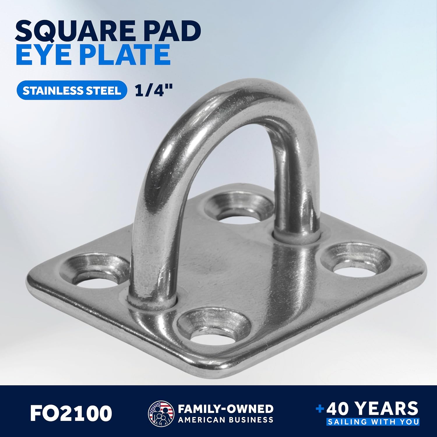 Five Oceans Heavy Duty 1/4" Stainless Steel Square Pad Eye - FO2100