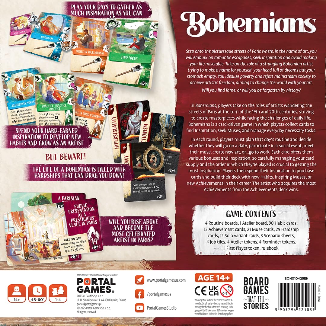 Portal Games | The Bohemians | Gioco da Tavolo Narrativo di Carte, Simulazione di Vita Artistica, Tema Storico | 1–4 Giocatori | 60 Minuti