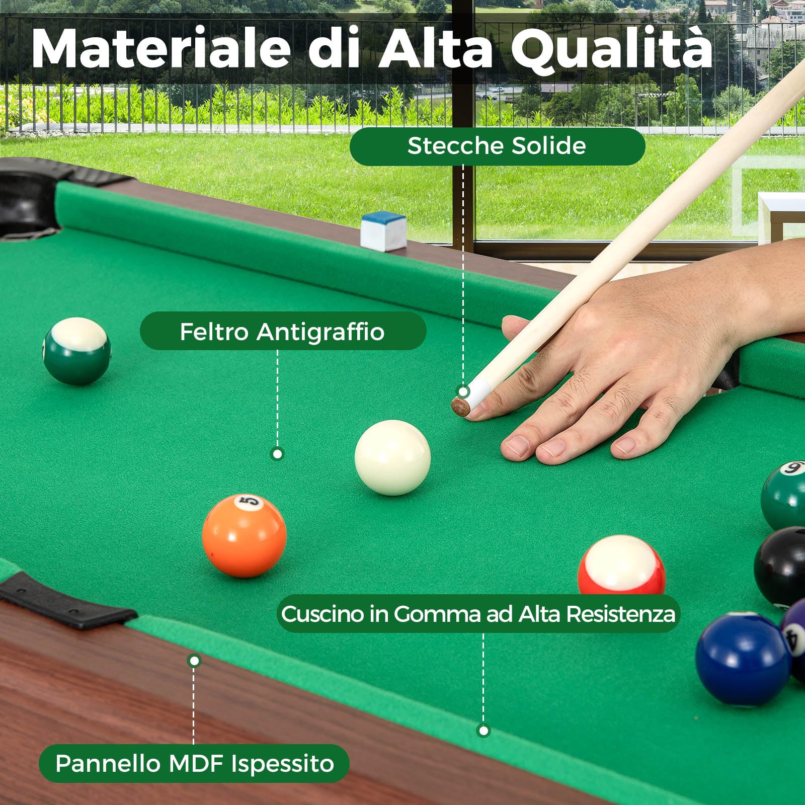 GYMAX Tavolo da Biliardo di 122cm, Tavolo da Pool in Legno con 16 Palline, 2 Stecche, 2 Gessetti, Triangolo, Spazzola, Piedini Regolabili, Tavolo da Gioco per Bambini e Adulti