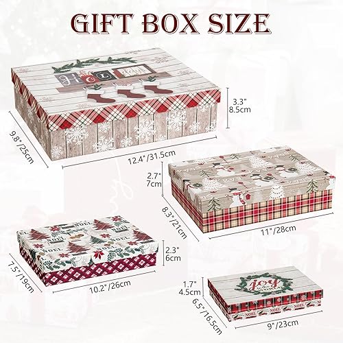 Miniatura 7 de Cajas de regalo de Navidad con tapas para regalos, juego de 4 cajas de regalo blancas a granel en varios diseños, cajas de regalo grandes de