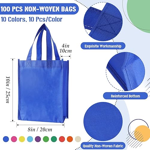 Miniatura 3 de Jexine 100 bolsas no tejidas reutilizables de regalo con asas, bolsa de compras, comestibles, bolsas de golosinas para fiestas, regalos (multicolor)