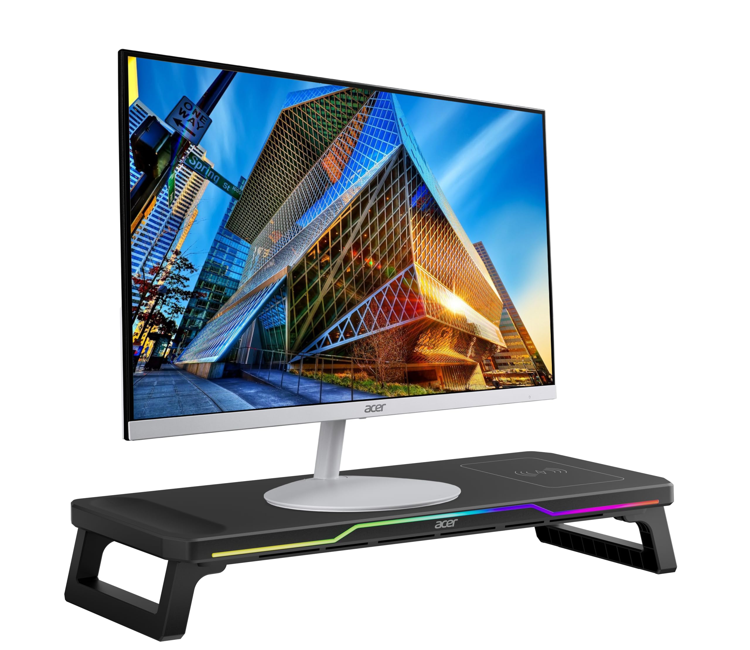 Acer DeskPro Monitor/Laptop Stand with 15W Wireless Charging, RGB LED (10 Modes: Breathing, Flashing, Running, Gradient), USB Hub (3USB +Type-C), Ergonomic Riser, 25kg Load, ABS Build, Desk Organizer-picture-11