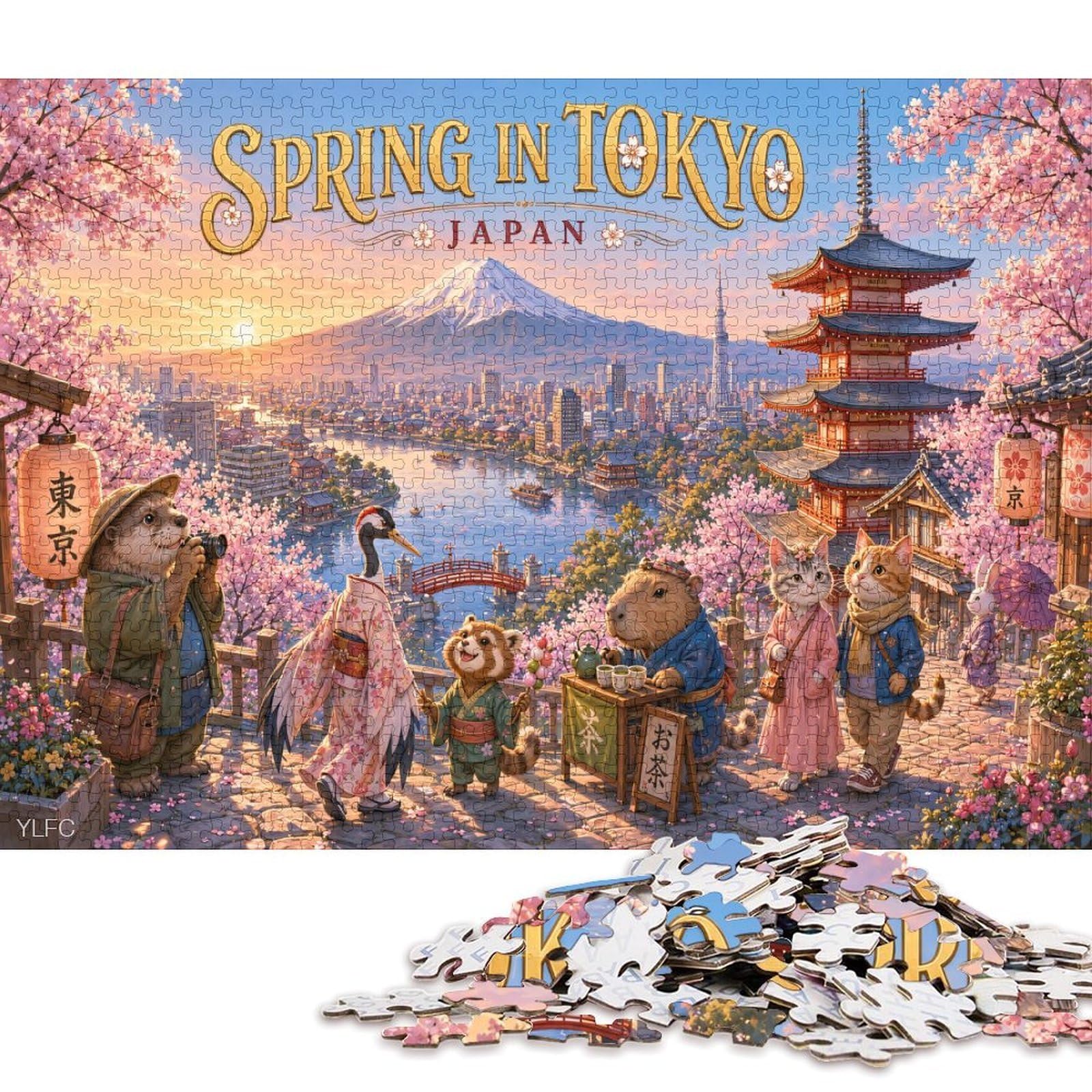 Tokyo Animal Japanese Landscape 500 Piece Wooden Jigsaw Puzzle,Educational Toy,Adults & Kids 14+,Great Gifts,Impossible Challenge,Home Wall Decor,Wood,Stress Relief (52x38cm)