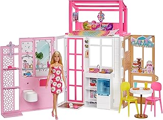 Barbie Dollhouse with Doll, 2 Levels & 4 Play Areas,...