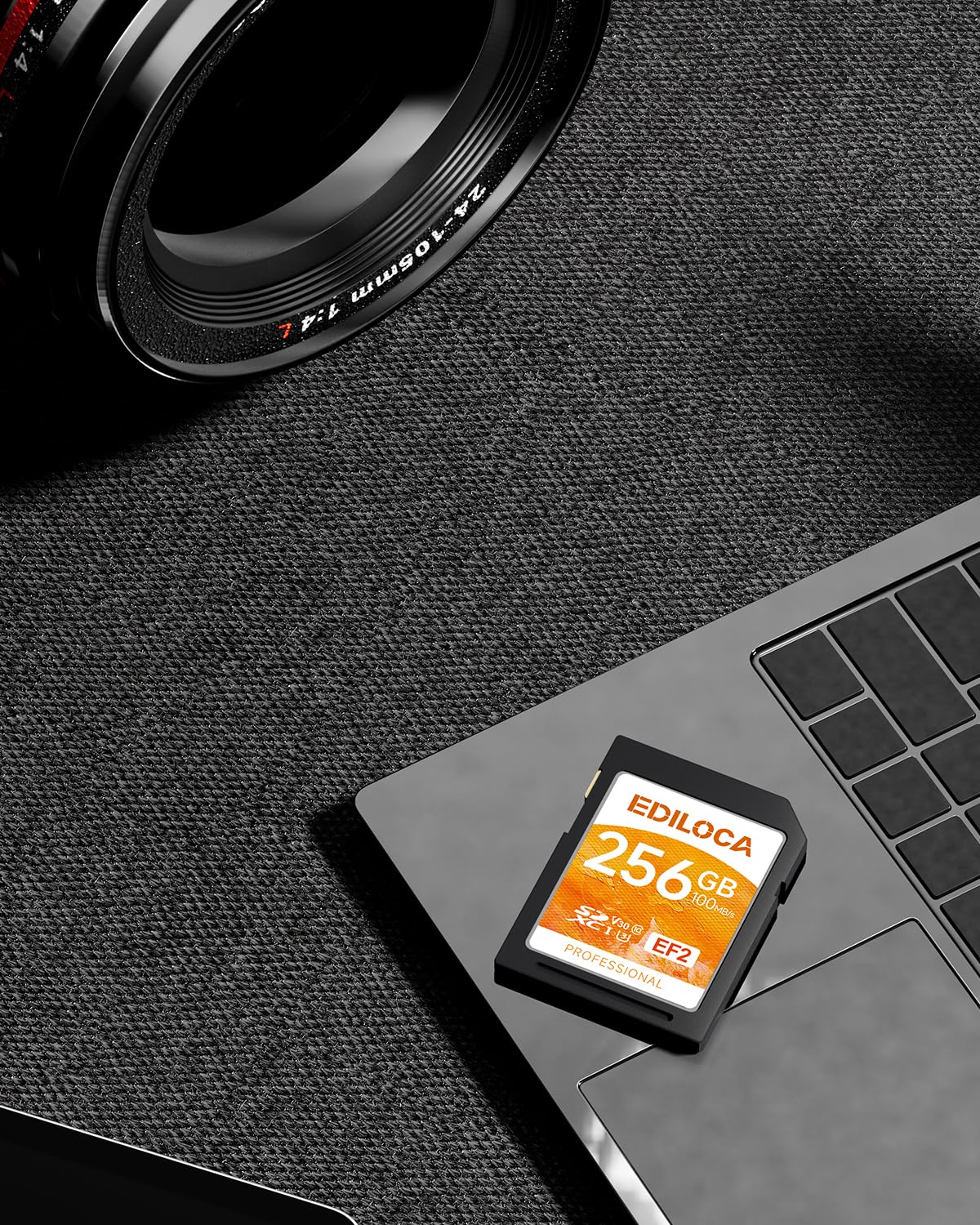 Ediloca Tarjeta de Memoria EF2 UHS-I de 256 GB, Lectura de 100 MB/s, Escritura 90 MB/s, C10, U3, V30, Full HD y vídeo 4K, Tarjeta SD para fotógrafos Profesionales