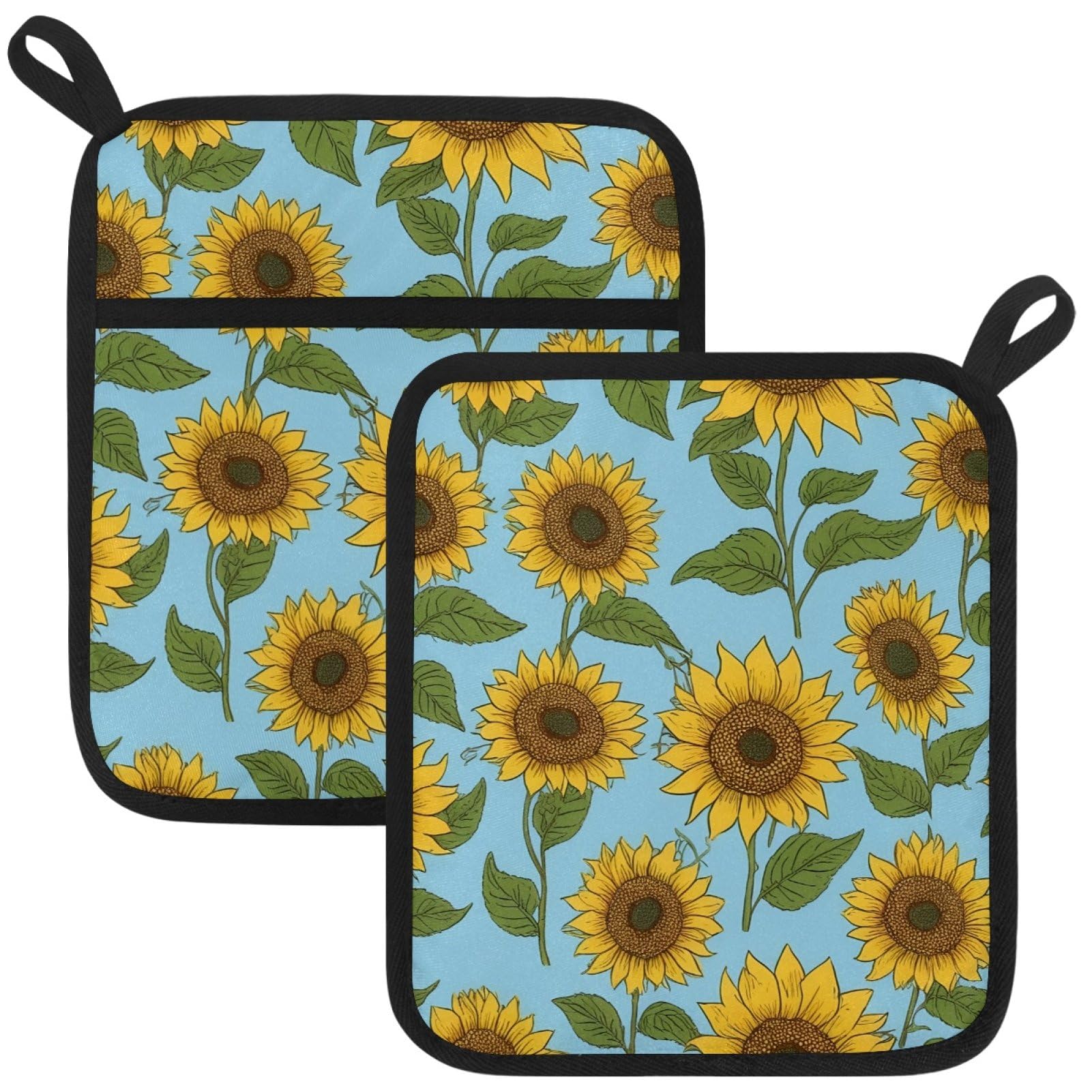 VAPOKF Sunflower Print Kitchen Hot Pot Holder, Pot Holders Heat Resistant Pot Holder with Pocket Heat Resistant Trivets for Hot Pans Cotton Pot Mitts for Kitchen Cooking Baking