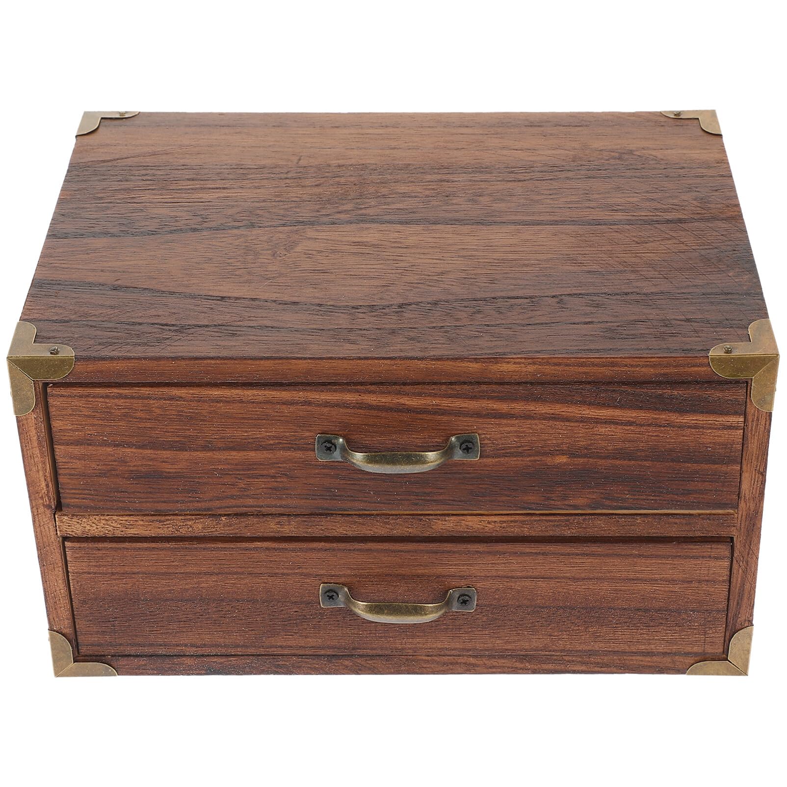 Kichvoe Organizador de Escritorio de Madera Vintage con 2 Cajones Armario Organizador de Escritorio Caja de Almacenamiento de Madera Rústica para Joyería Encimera de Oficina en Casa (Dos