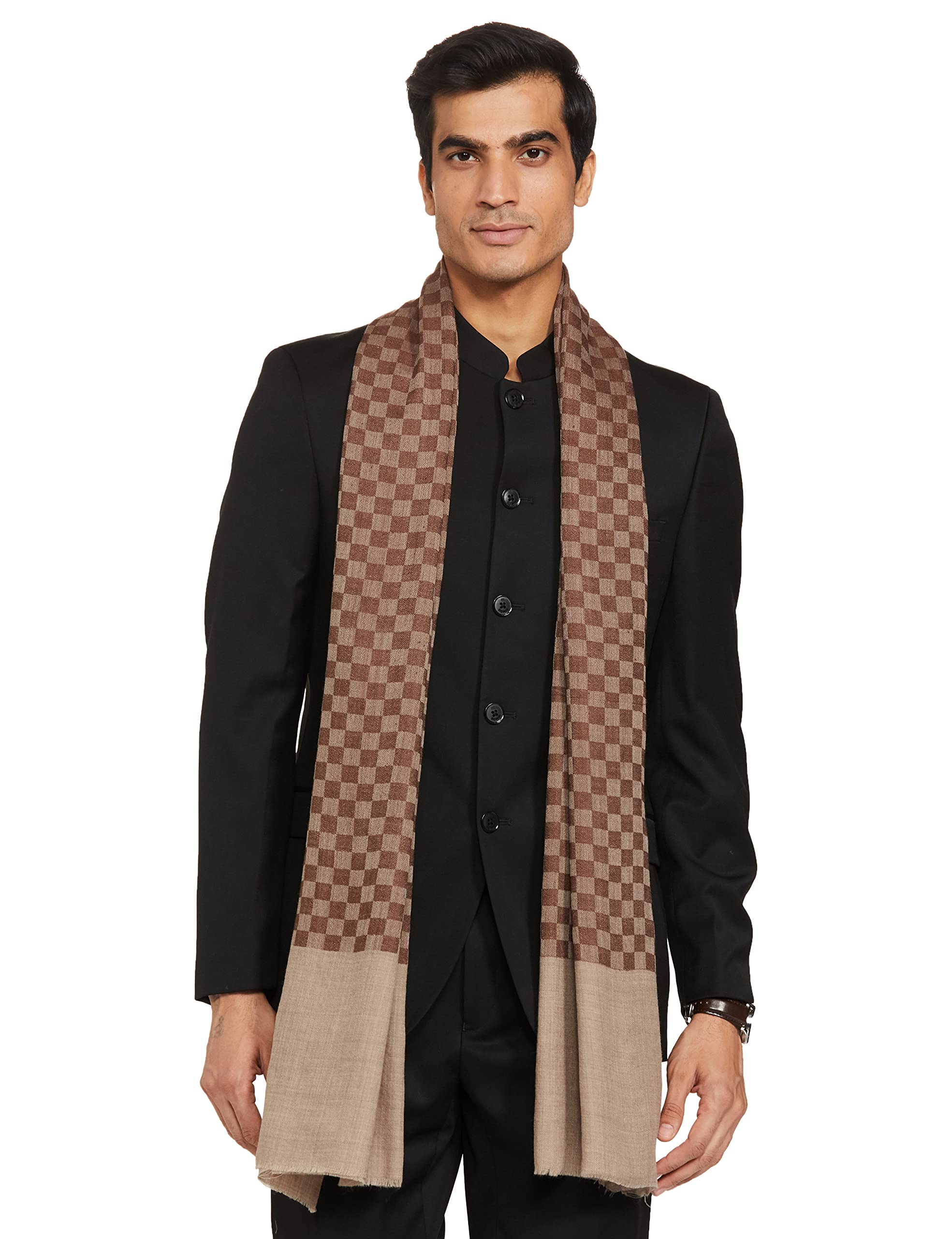 pashtush Mens Reversible Stole, checkered design Rich Coffee-picture-23
