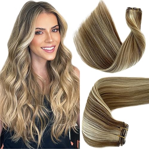 Extensiones de cabello humano con trama de coser 353oz balayage castaño ceniza con 2 tonos rubios reflejos naturales sin costuras cabello Remy