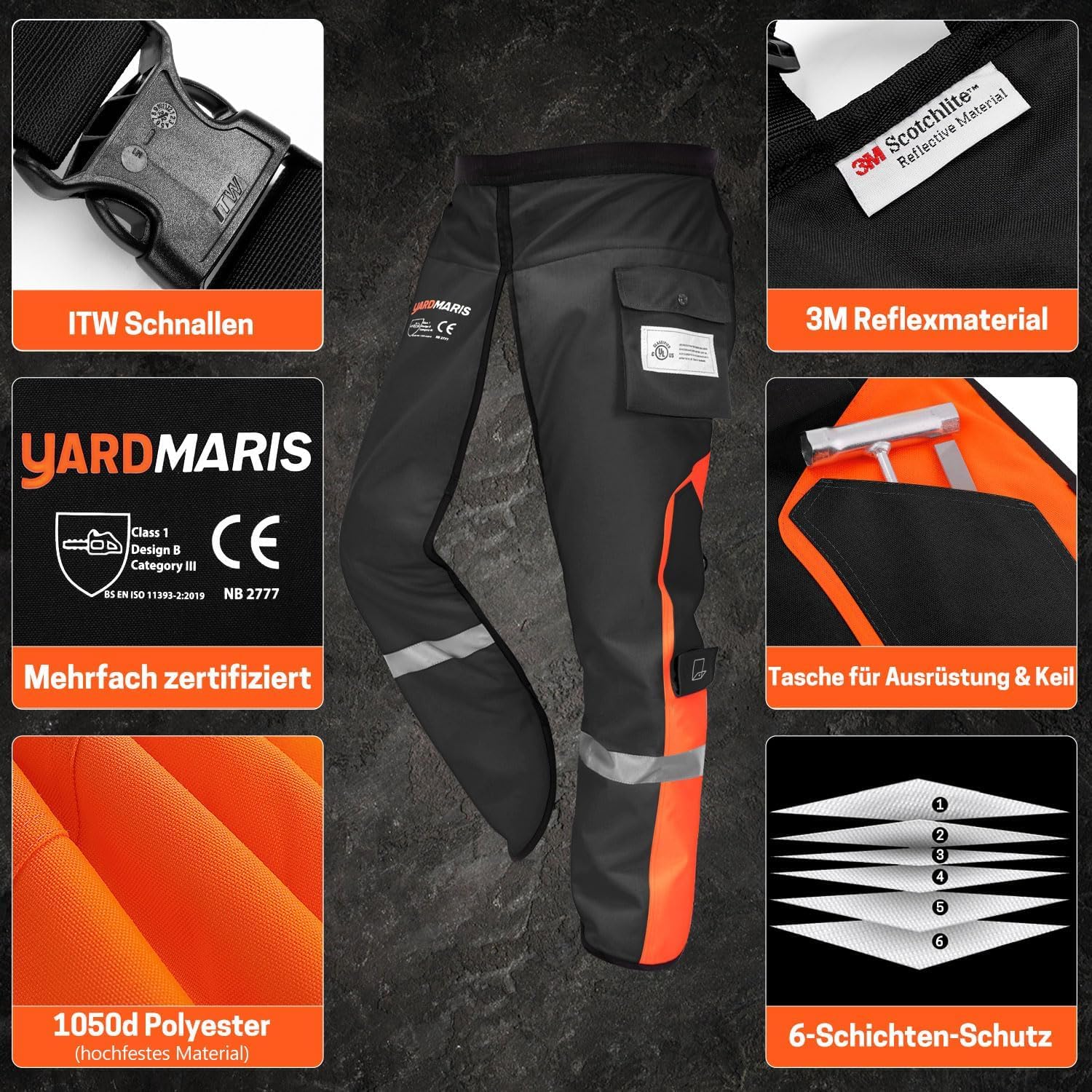Kettensägen-Chaps,Universal Schwere Schutzschürze mit verstellbarem Gürtel, Schutz hose, 3M-Reflexstreifen, Sicherheits hose, Forstschutzausrüstung UL-zertifiziert