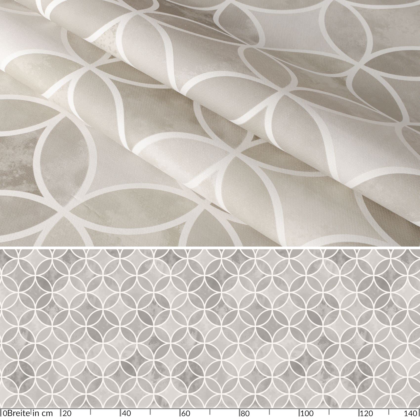 Nappe de table en toile cirée lavable, Wachstuch, ovale, bord coupé, motif kaléidoscope, gris, facile d'entretien, 140 x 240 cm
