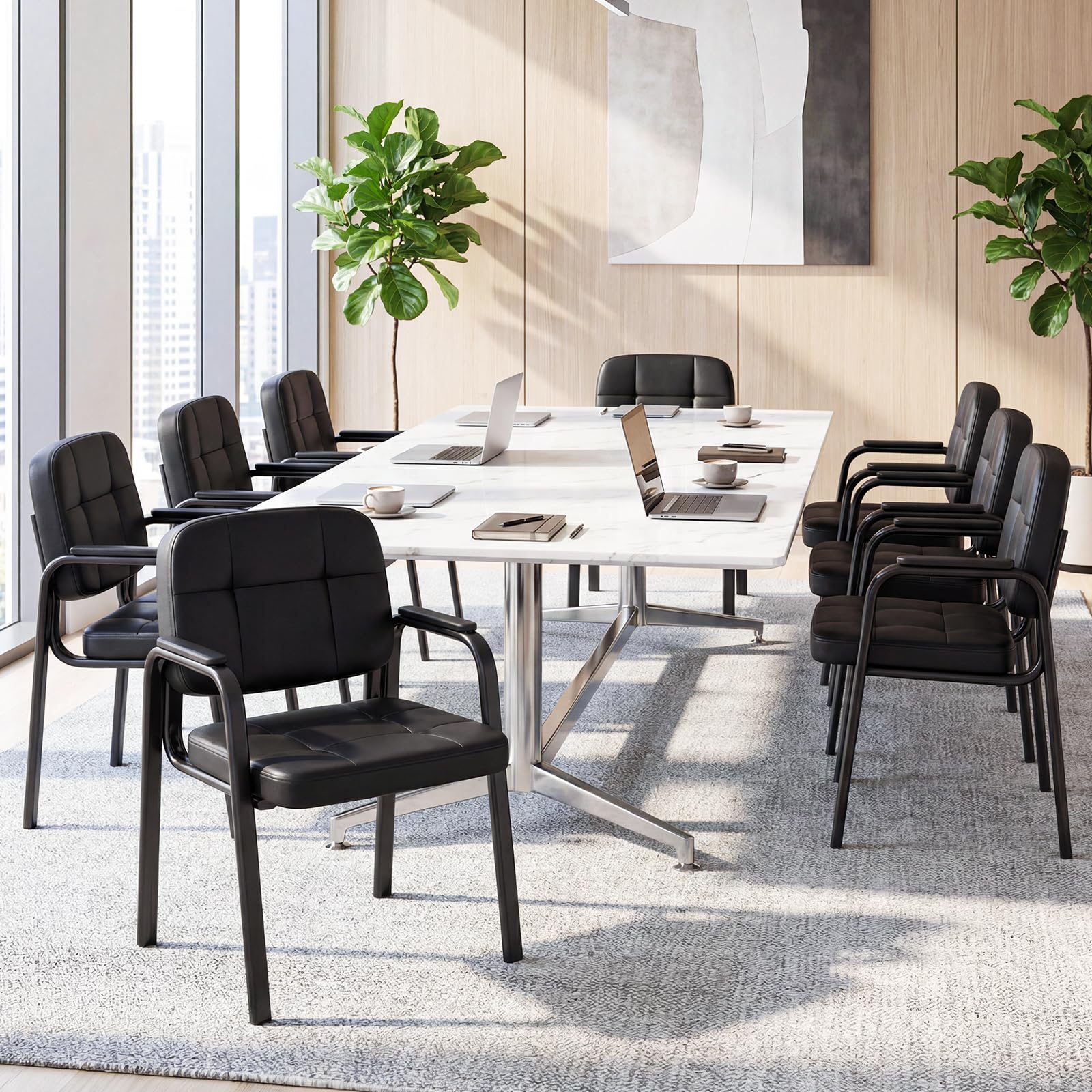COSTWAY Konferenzstühle 2er Set, Besucherstühle mit gepolsterten Armlehnen und Metallrahmen, Bürostühle, Wartezimmerstühle für Büro, Konferenz, Empfang, Schwarz