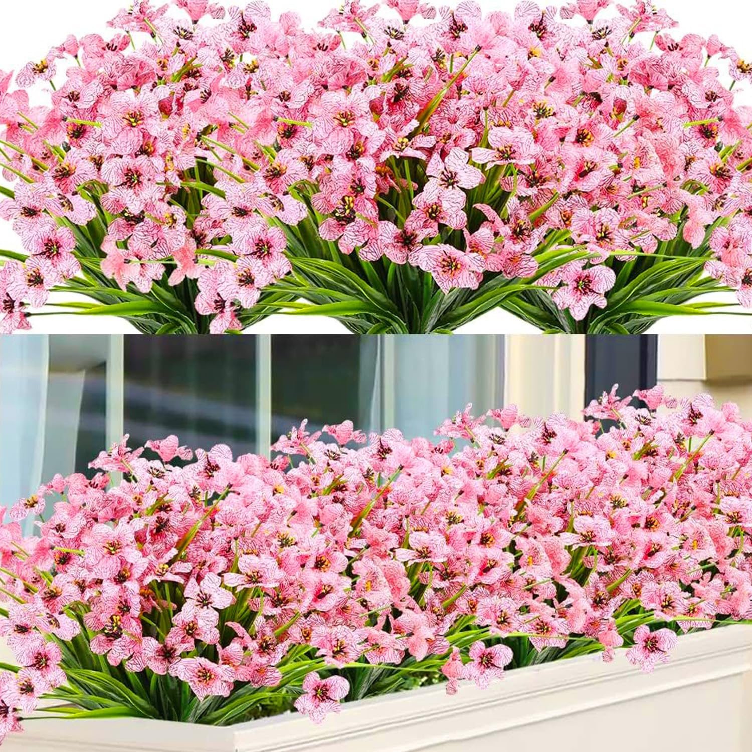 Titifeya 10 Bundles Artificial Pink Violet Flowers Outdoor UV Resistant Plastic Fake Plants, Artificial Faux Plants for Garden Window Box Hanging Planter Indoor Home Porch Decor โ image 1
