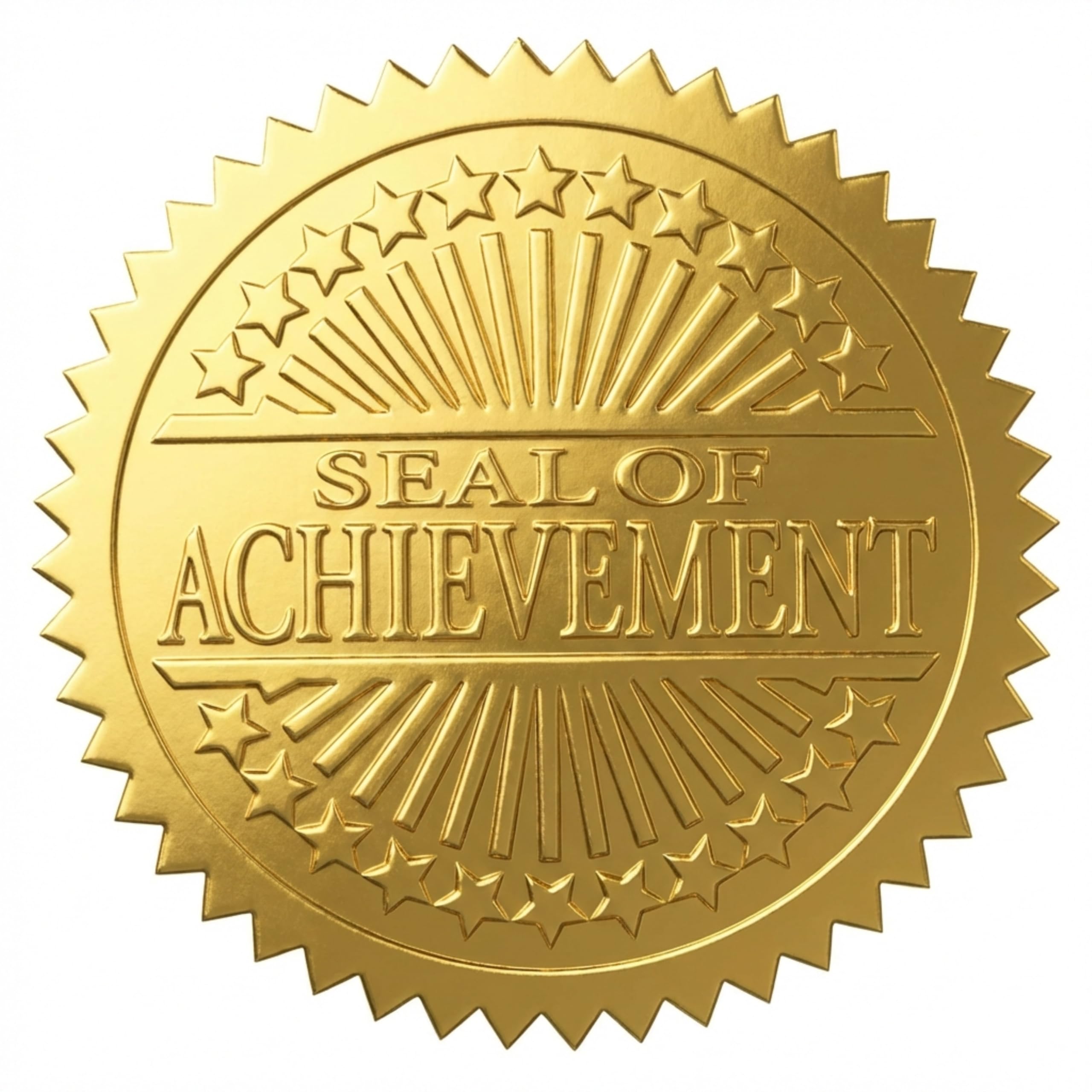 PaperDirect Seal of Achievement Embossed Starburst Gold Certificate Seals, 2 Inch, Self Adhesive, 100 Count, Embossed Seals for Certificates,