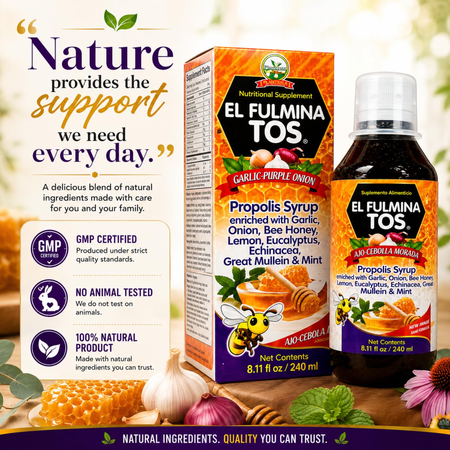 El Fulmina TOS All Natural Herbal Syrup with Garlic & Onion, Propolis, Honey, Lemon, Eucalyptus & Echinacea – Botanical Liquid Supplement, 8.11 fl oz (240 mL) — Amazon image 9