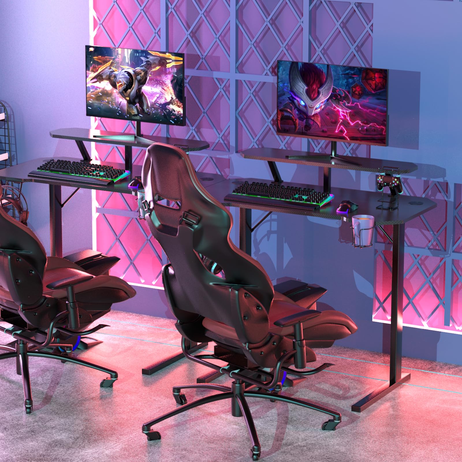 Scrivania da Gaming Scrivania per computer Tavolo per PC con portabicchieri e gancio per cuffie Scrivania con supporto per monitor 100x55x75 cm Nero