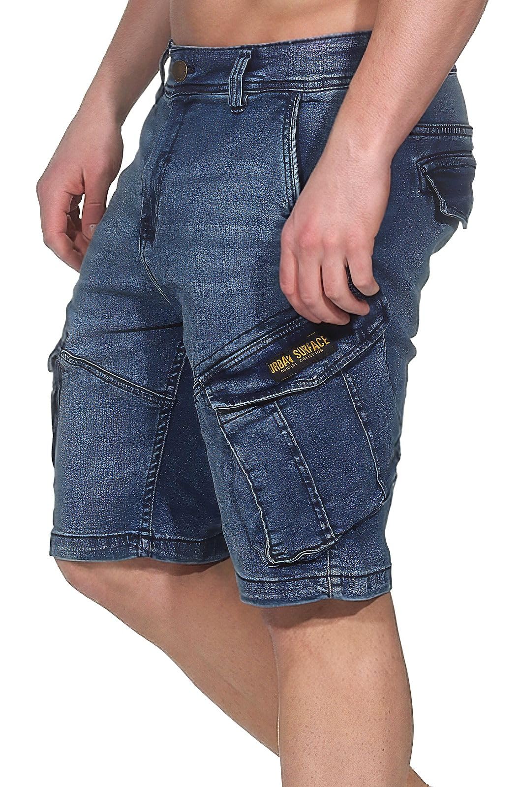 Urban Surface Herren Cargo Jeans Shorts Kurze Denim Hose Bermuda Männer mit Seitentaschen LUS-153