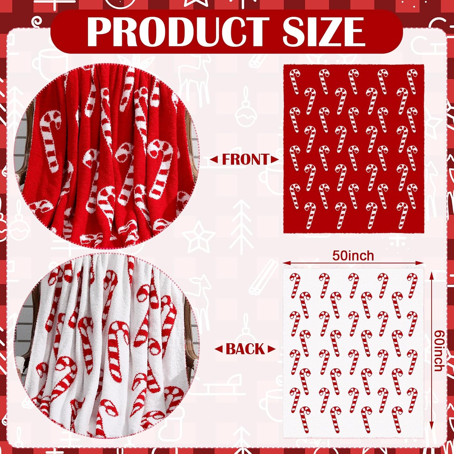 Buryeah Christmas Candy Cane Knit Throw Blanket, 50 x 60 Inch Peppermint Red and White Xmas Reversible Knitted Throw Blanket, Cozy Lightweight Soft Gift for Couch Sofa Bed - Image 3
