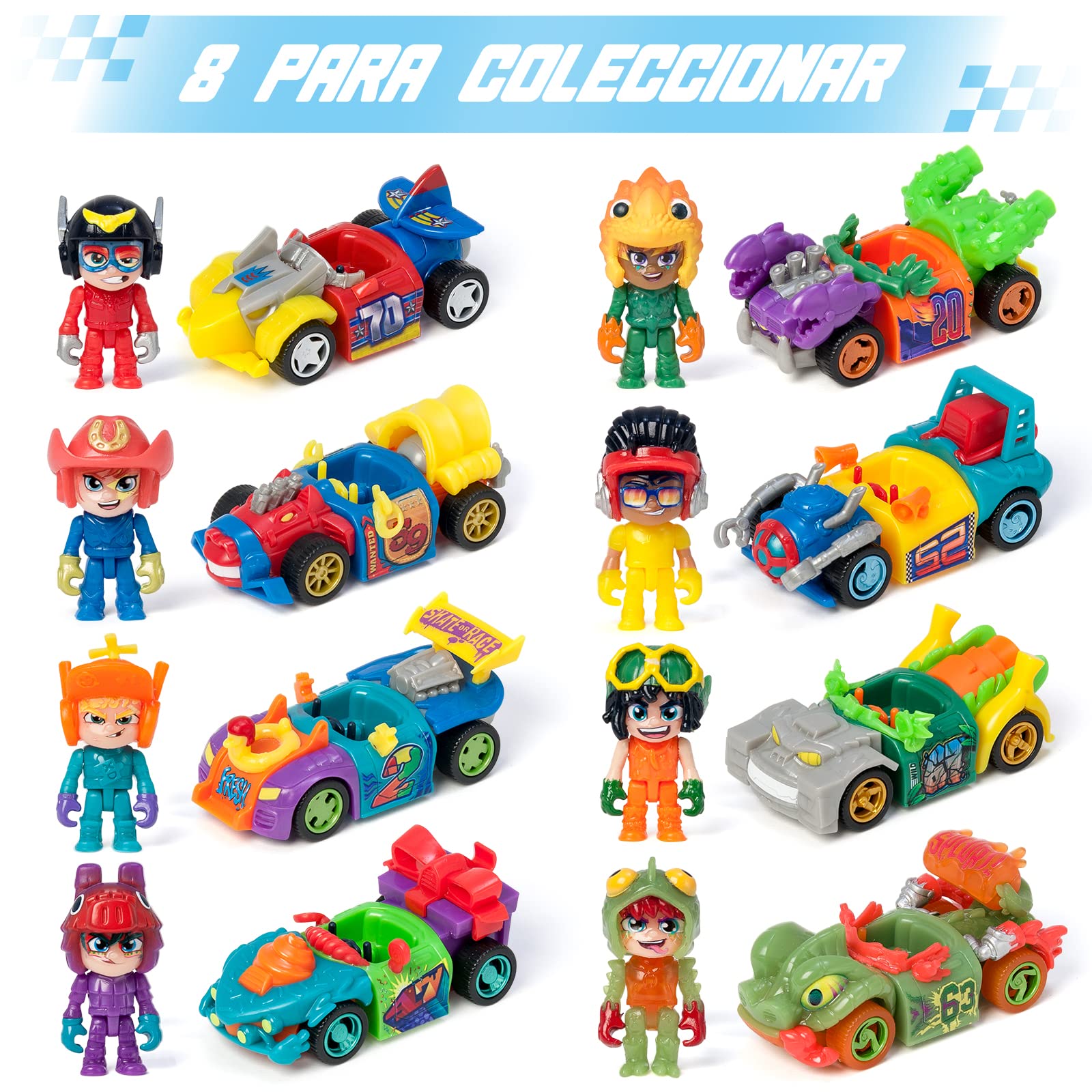 T-Racers Serie Color Rush – Colección Completa de la Serie Color Rush de T-Racers. Coches y Pilotos Sorpresa coleccionables. Coches Desmontables por Partes y con Piezas Intercambiables