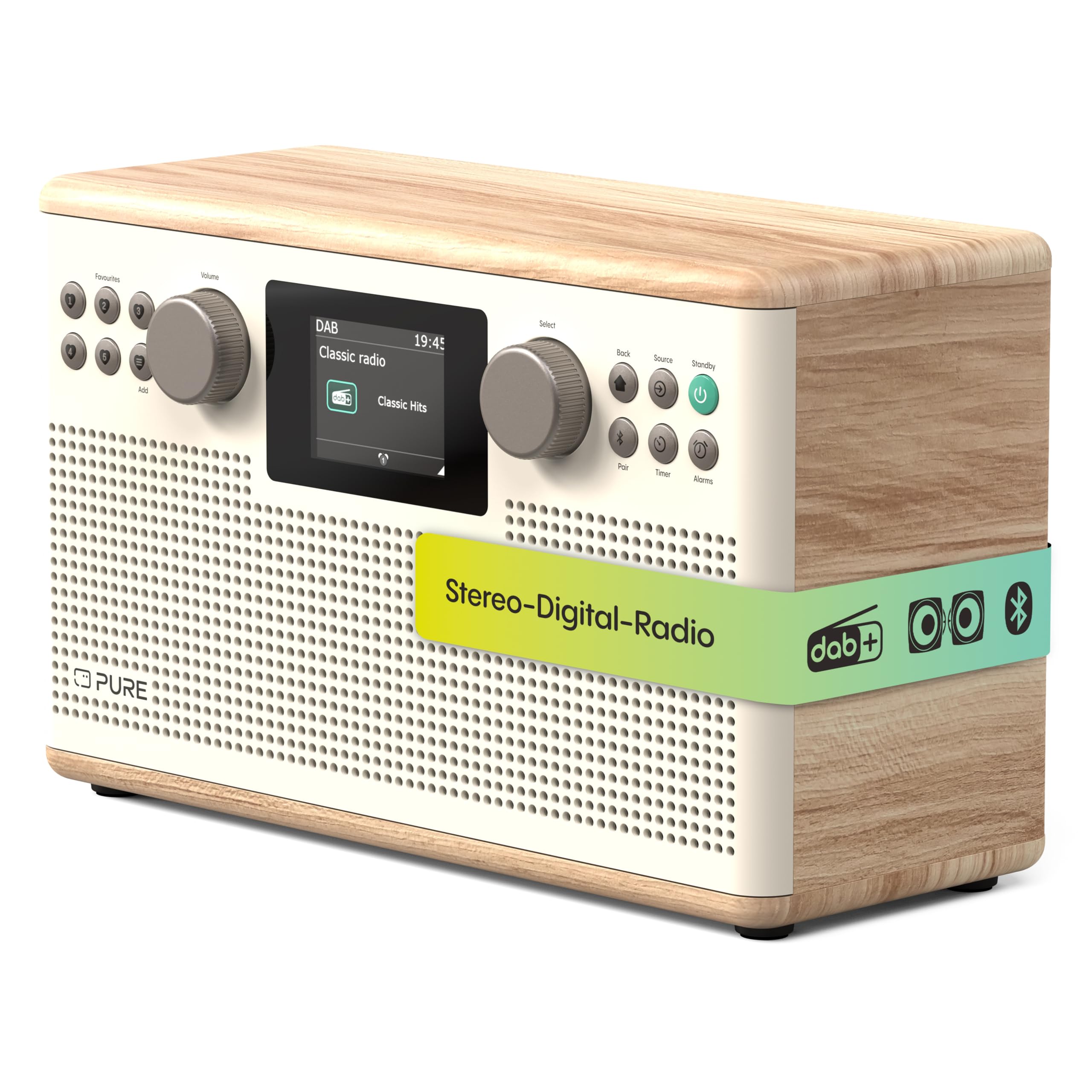Pure White/Oak Classic H6 Stereo Digital Radio With Dab+, Dab, Fm And Bluetooth Cutton