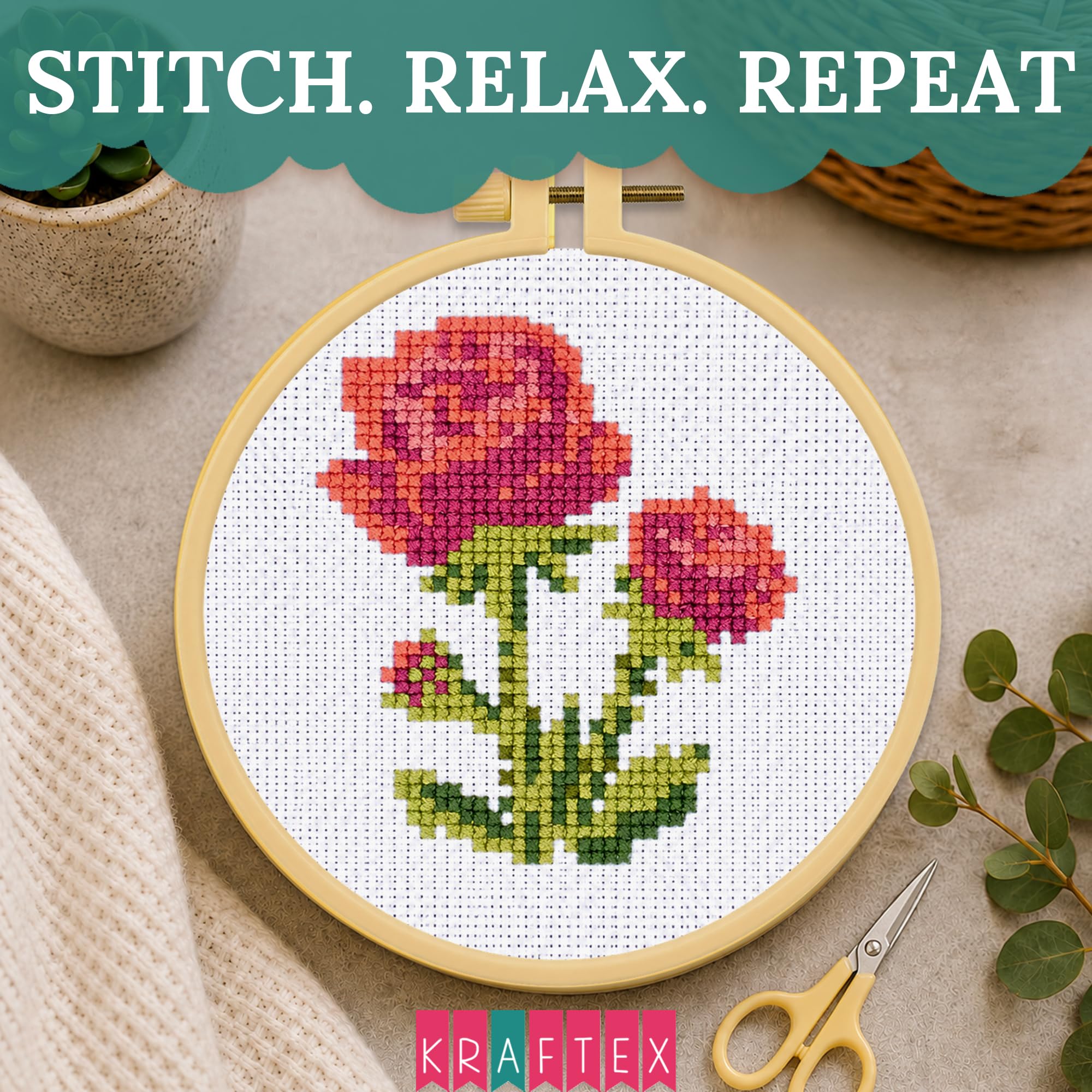 Beginner Cross Stitch Kits - Floral Designs -5 Beginner Cross Stitch Kits - Floral Designs -5