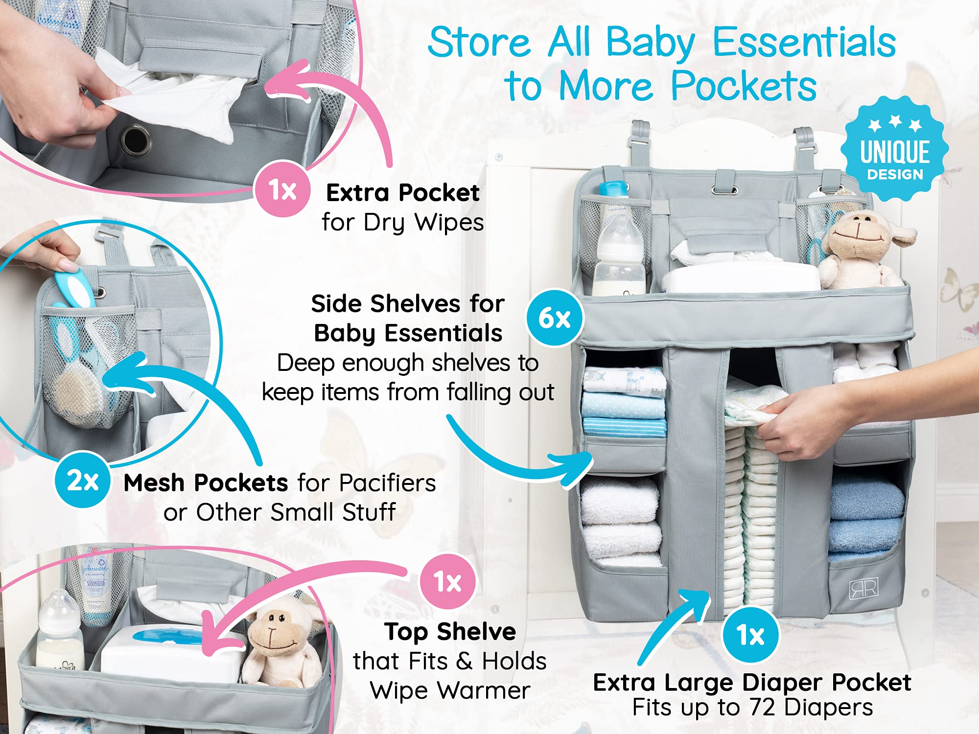 XL Hanging Diaper Caddy Organizer Reinforced Diaper Stacker for Crib
