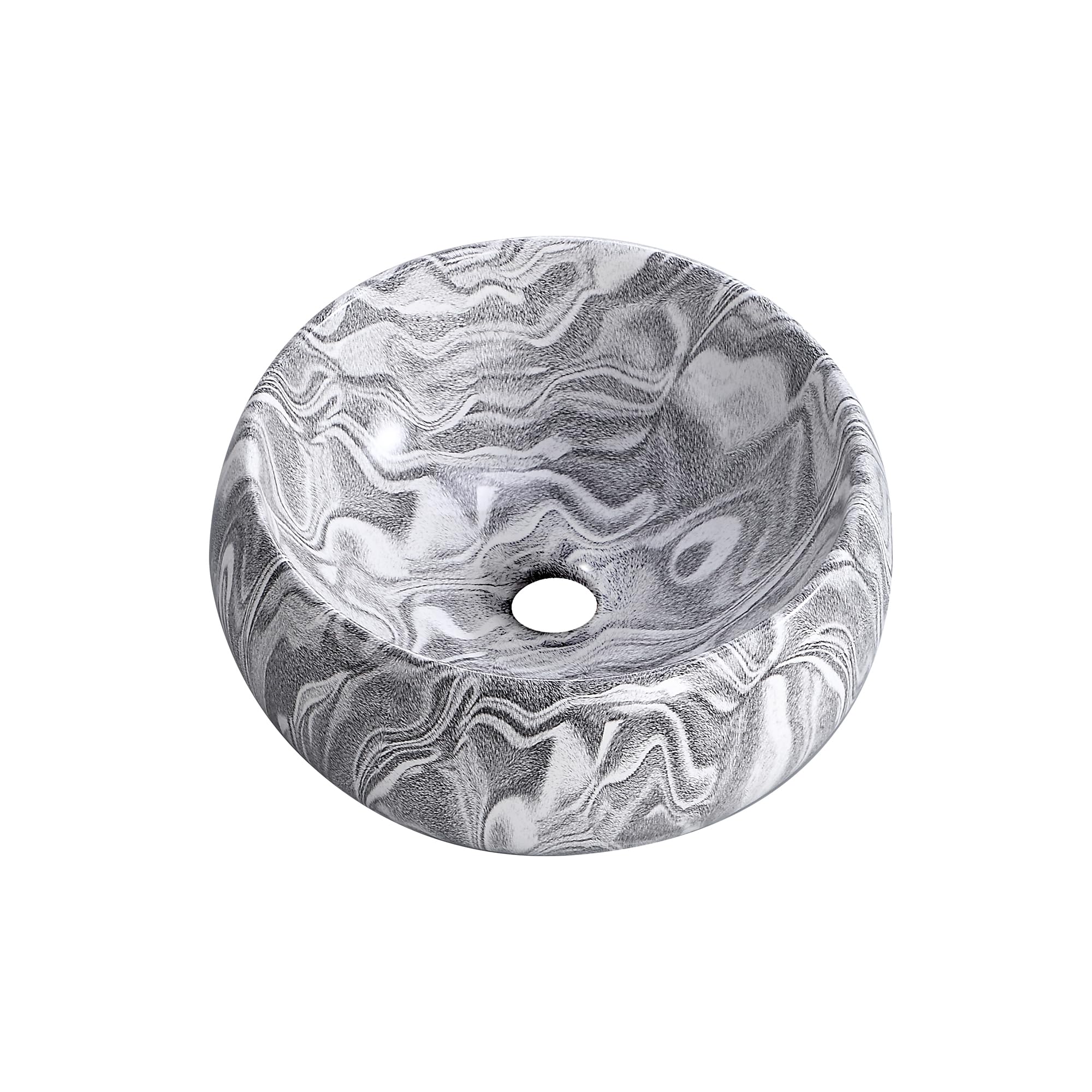 Vasque Ronde Creuse Effet Gris Zébré Ø40 cm – Lavabo à Poser Design Contemporain – Finition Minérale Élégante – Idéal Salle de Bain Moderne – Installation Facile et Entretien Simple