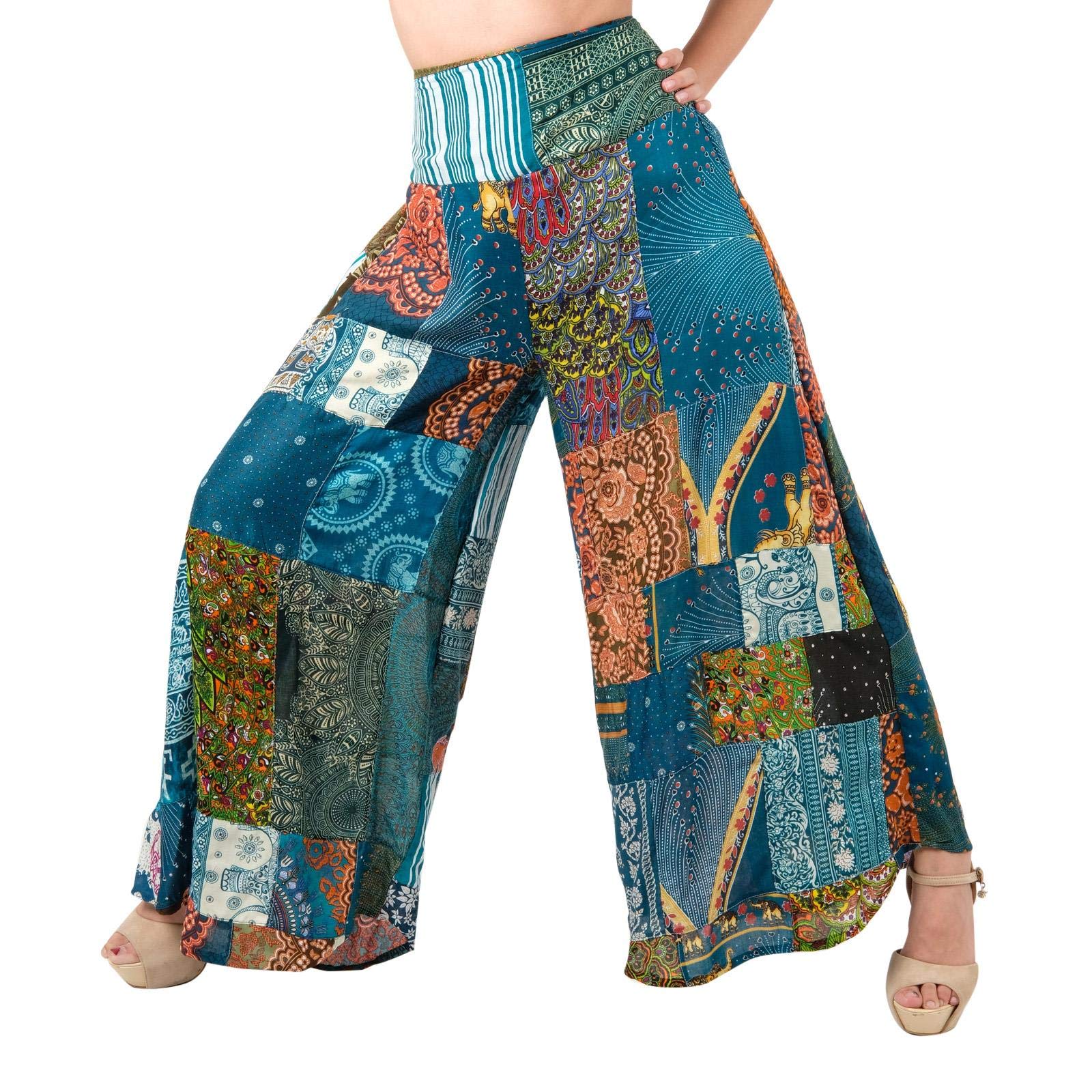 Lofbaz Pantaloni Palazzo Patchwork a Gamba Larga da Donna Pantaloni Yoga Harem