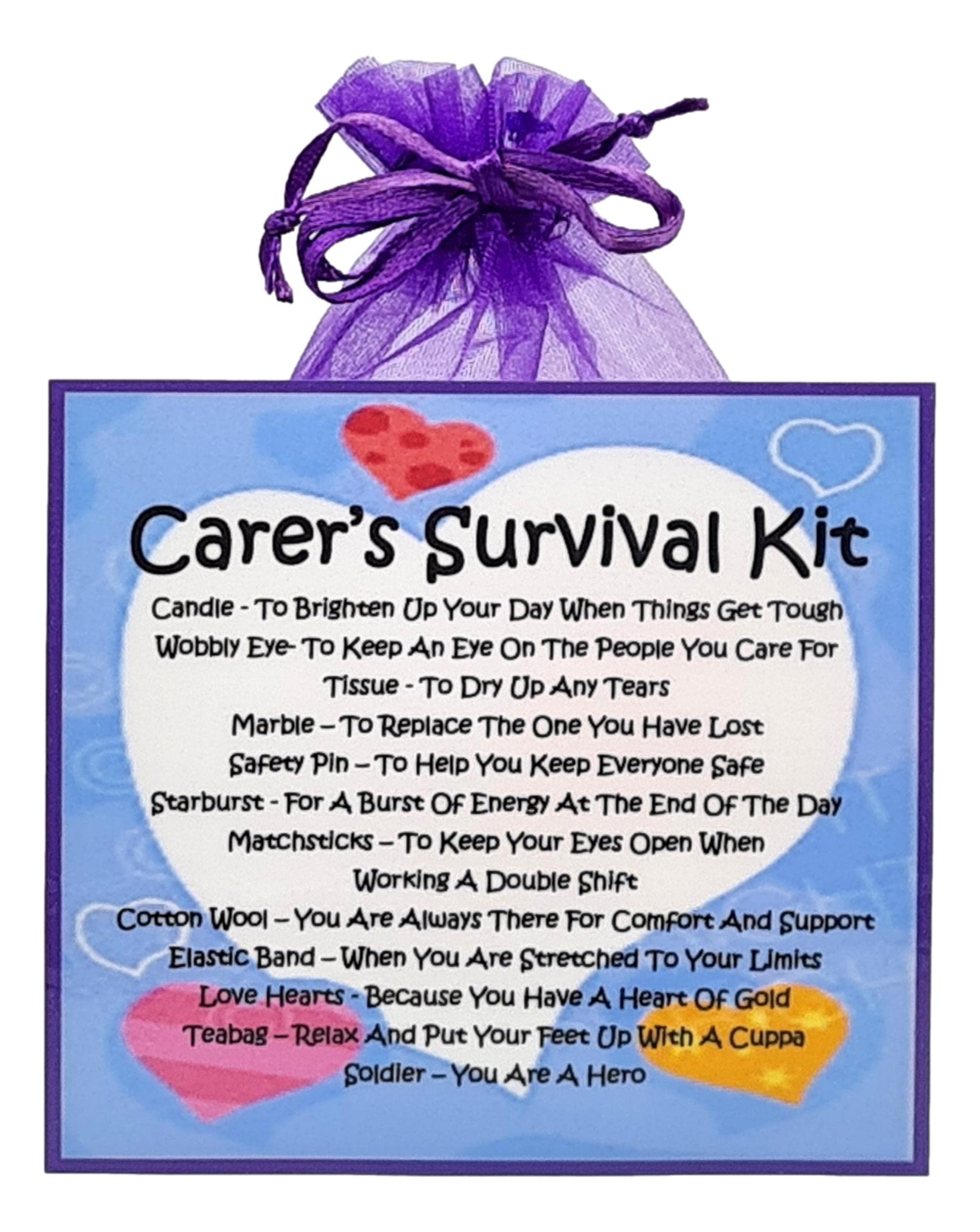 Carer's Survival Kit ~ Fun Novelty Gift & Greetings Card Alternative | Birthday Present | Thank You | Carer Gift | Personalised Keepsake for a Carer
