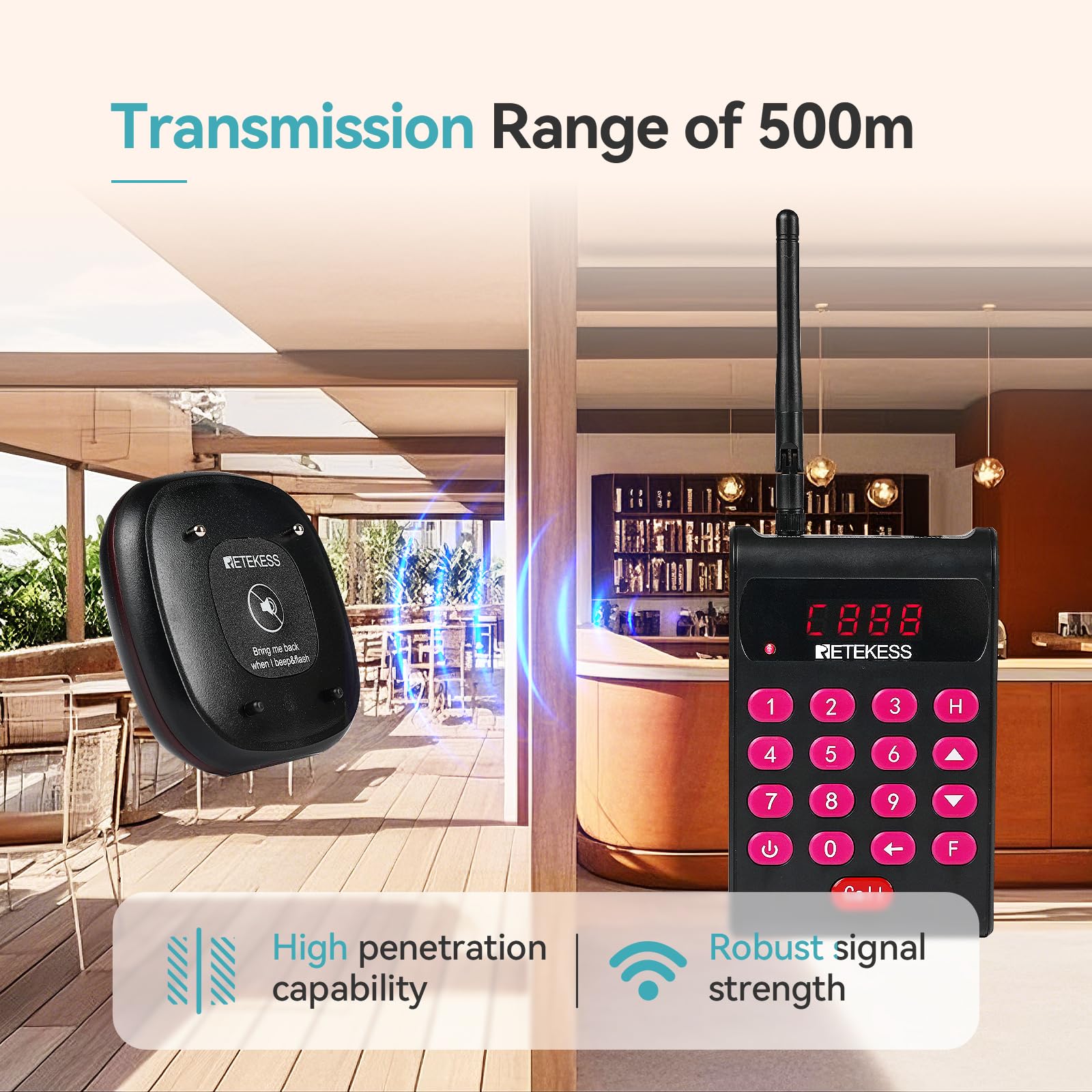 Retekess TD161 Cercapersone per Ristorante, 500M Pager Wireless, Tastiera Rimovibile, Facile da Configurare, 300 mAh 20H, Cercapersone Cliente per Zoo, Logistica, Pub (20 cercapersone)