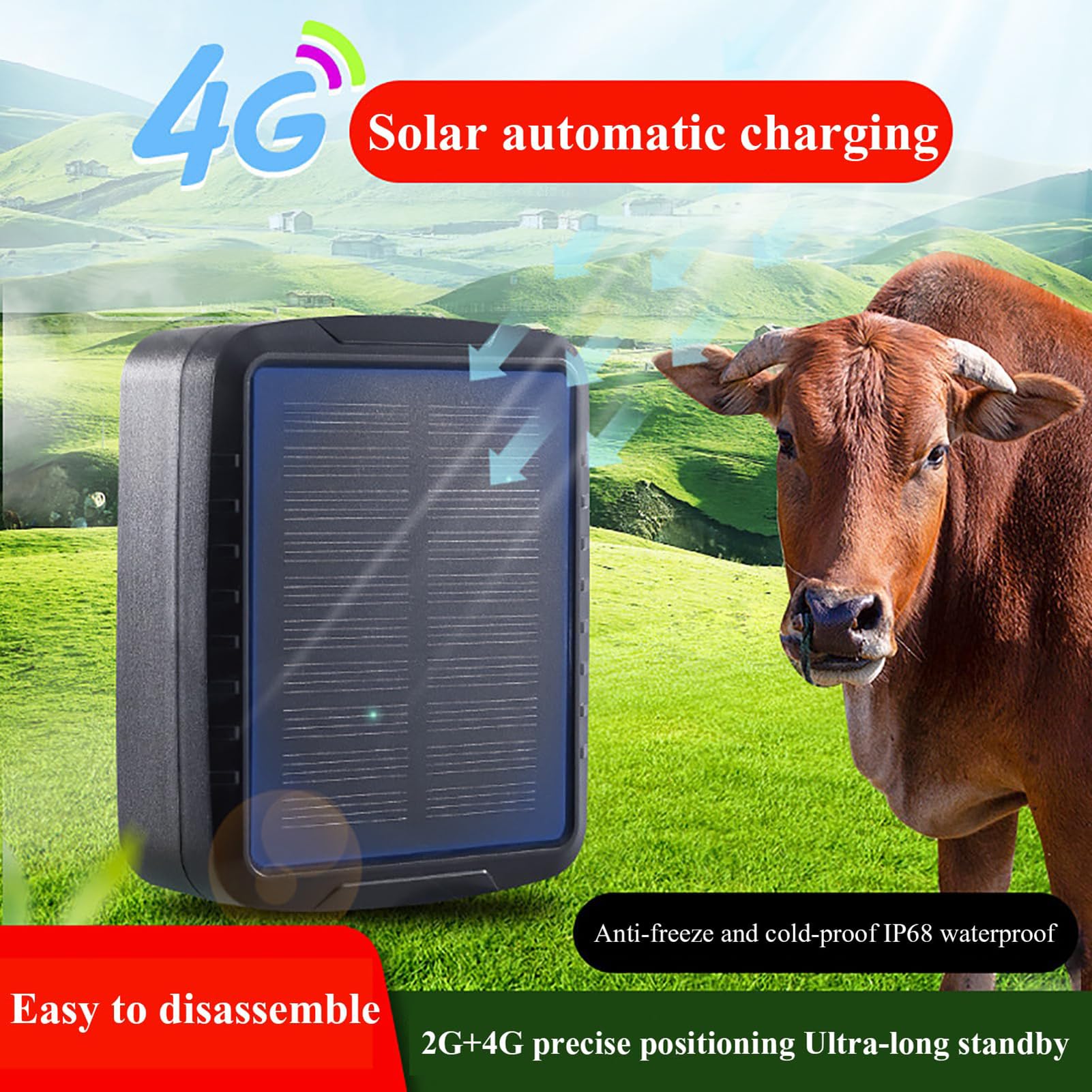 Rastreador GPS, localizador solar de animales, dispositivo antipérdida de 20000 mAh con múltiples funciones de alarma, reproducción de pista histórica, diseño antirrobo y posicionamiento múltiple