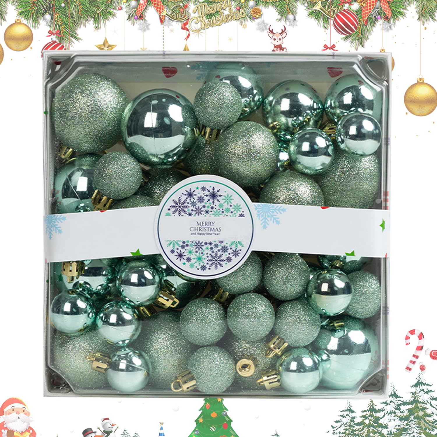 Tasber Light Green-44Pcs Christmas Tree Balls Ornaments, 44Pcs Shatterproof Baubles Set, Hanging Bauble Pendants, Tree Hanging Ball Set For Xmas Party Indoor Outdoor Decorations (Light Green-44Pcs)