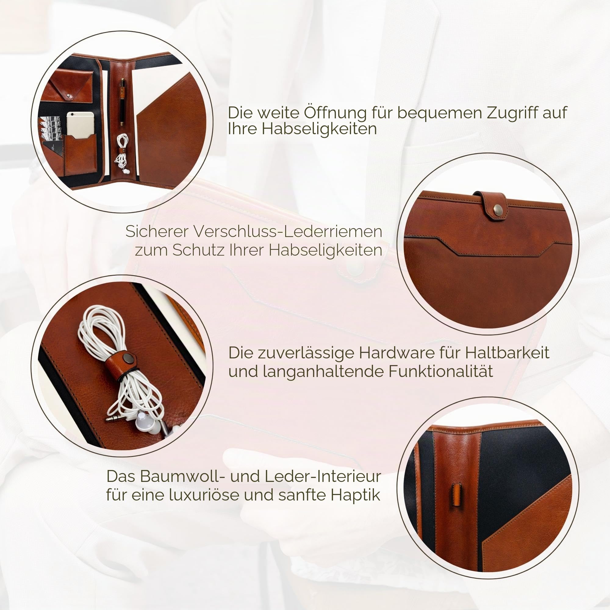 Time Resistance Schreibmappe A4 aus Leder - Konferenzmappe Herren - Organizer Mappe - Aktenmappe (Amber)