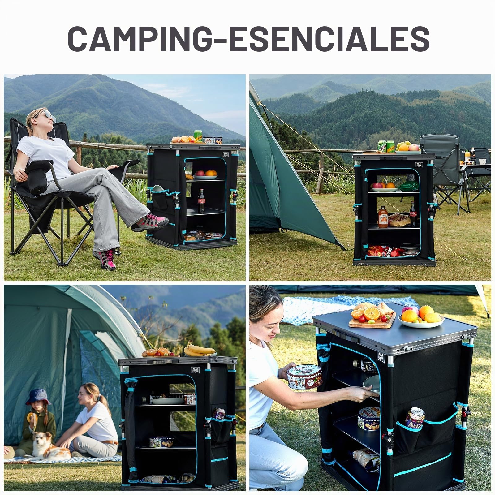 TIMBER RIDGE Almacenamiento compacto de camping, unidad de cocina plegable para camping, muebles de camping, armarios de camping al aire libre, marco de aluminio portátil para jardín, fiesta, picnic,