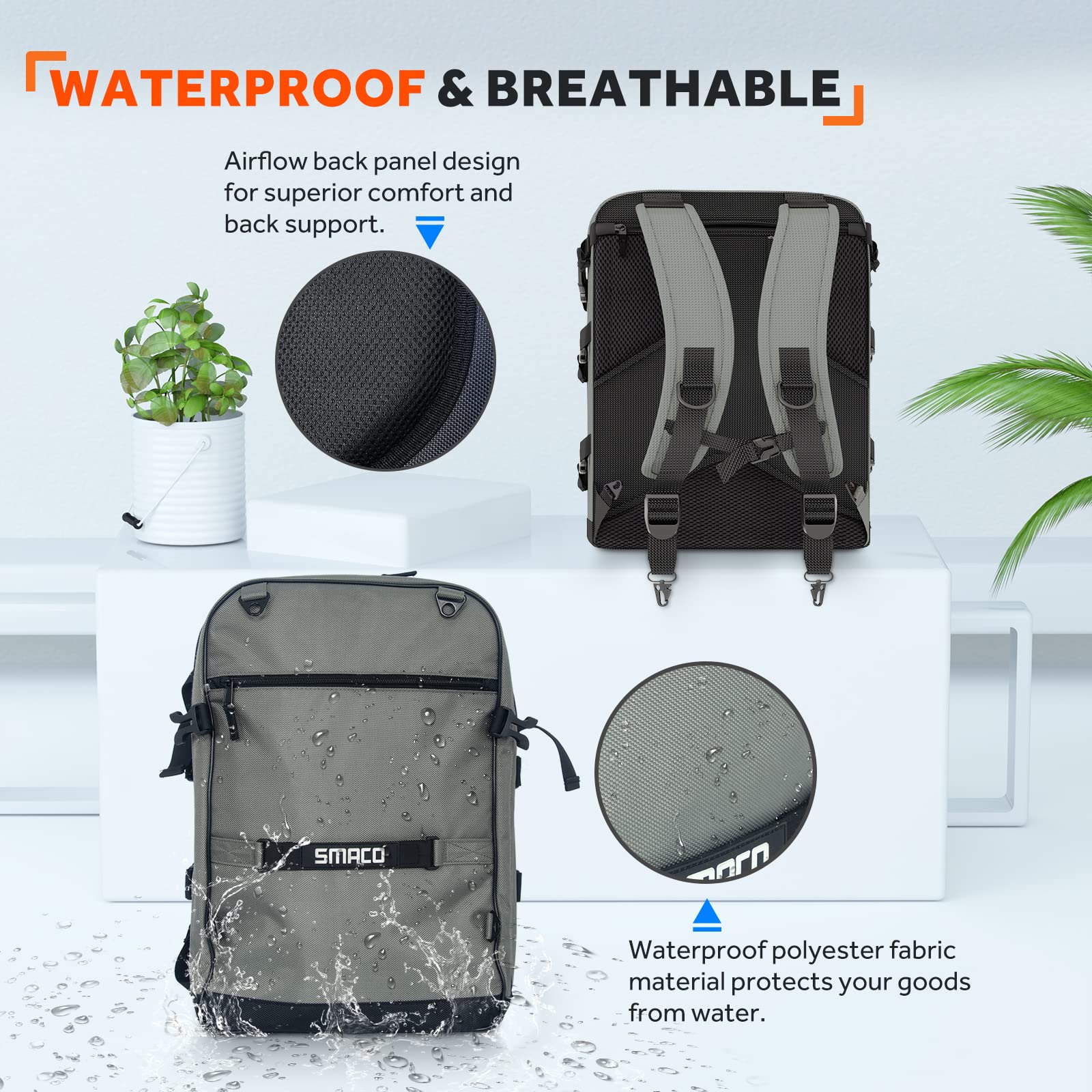 SMACO Mochila de buceo con bolsa pequeña desmontable, mochila de viaje para buceo, bolsa de buceo en seco para mini botellas de buceo, máscara de buceo, snorkel, aletas y más, gris, Portátil