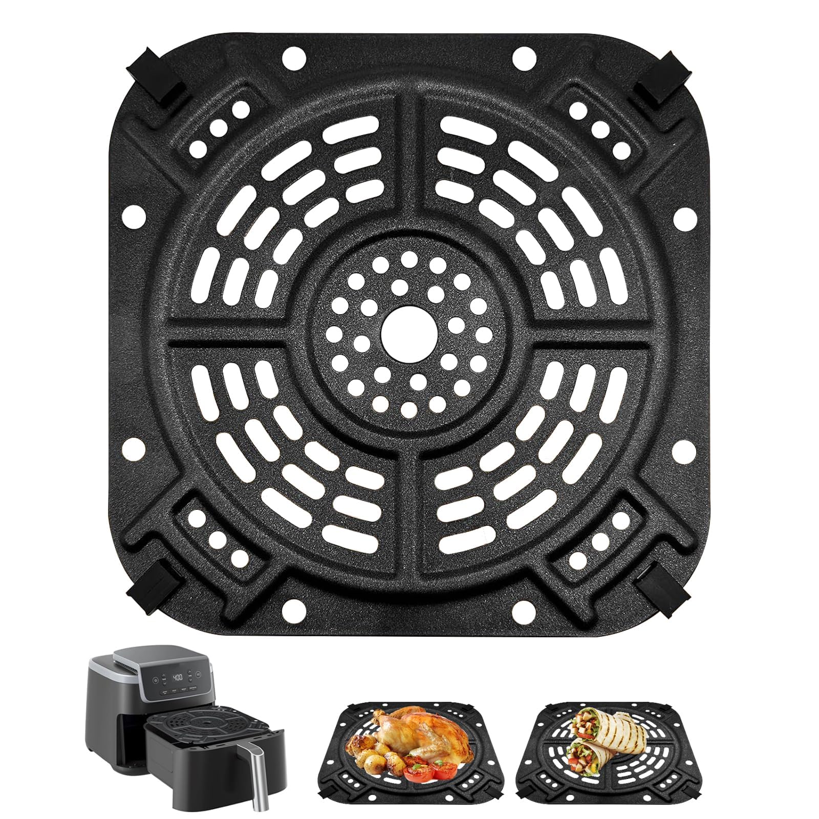 Air Fryer Replacement Parts for Ninja AF141 Air Fryer Pro 4 in 1 AF142 Air Fry Max 5 in 1 5 QT, 8.43''×8.43'' Air Fryer Accessories Tray Grill Crisper Plate Grill Pan Tray Rack, Dishwasher Safe