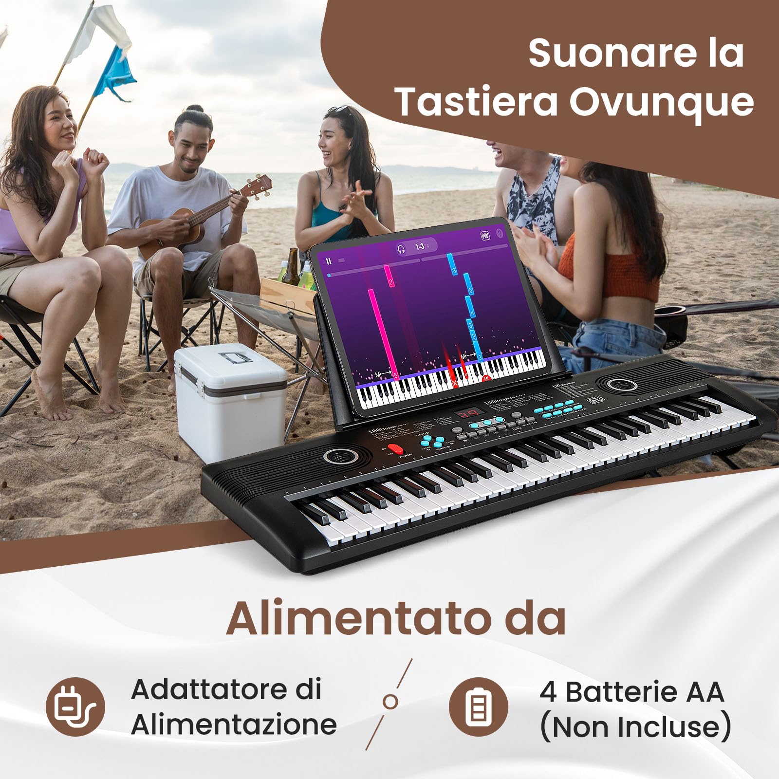 COSTWAY Pianoforte Digitale a 61 Tasti, Pianoforte Elettronica con Supporto, Microfono, Pianoforte Portatile con Adesivi per Tasti e Borsa da Trasporto, per Bambini e Adulti (Nero)