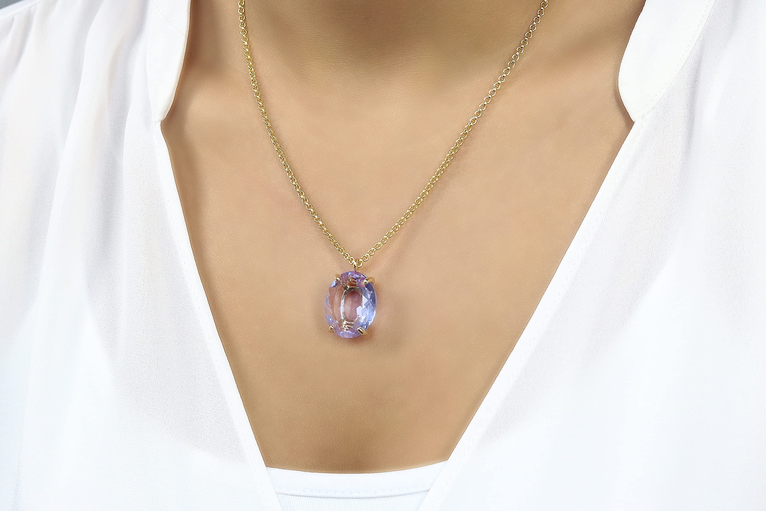 Collana Ovale con Ciondolo di Tanzanite - Classica Collana in Oro con Pietra di Compleanno - Radiosa Collana di Cristallo con la Pietra di Compleanno di Dicembre, Collana Dichiarazione - Fatta a Mano