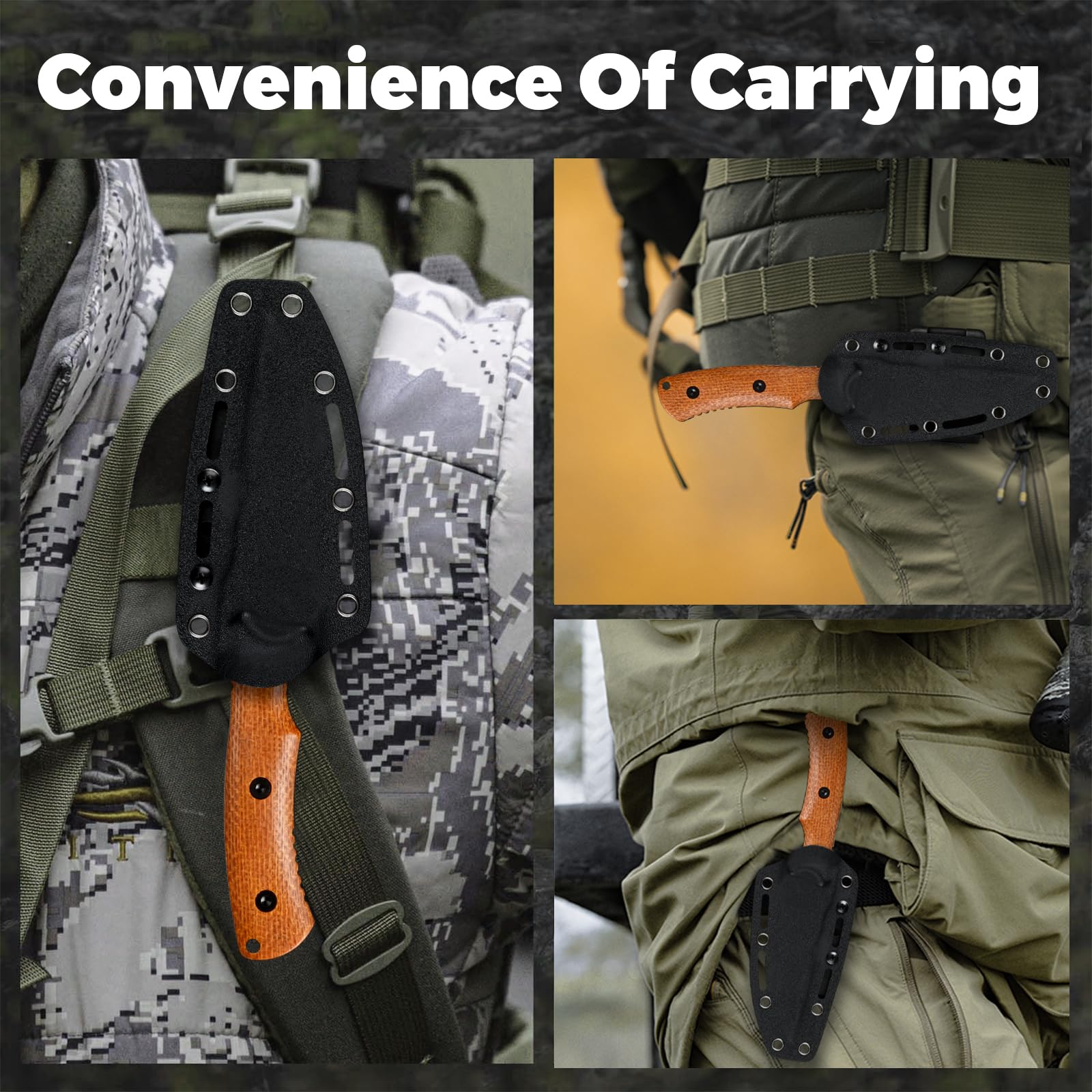 DC53 Stahl Feststehendes Outdoor Werkzeug mit Micarta Griff & Kydex Scheide, Jagdwerkzeug für Männer, EDC Camping Survival Angeln (Weiß/Gelb)