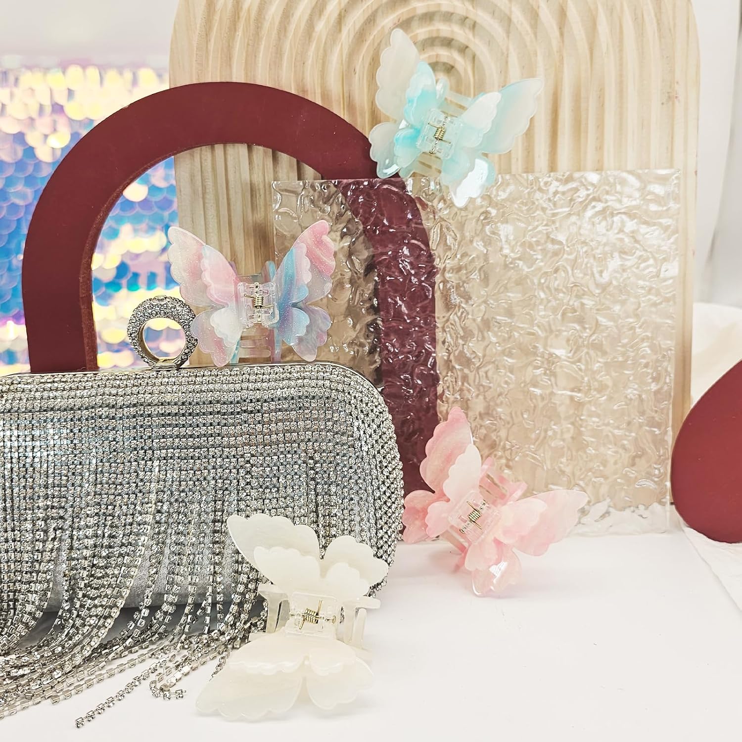 Fantasy Gradient Color Double Layered Butterfly Hair Clips, Medium Acrylic Claw Clips for Thick Thin Hair, Non-Slip Butterfly Jaw Clips, Beautiful Hair Accessories for Girls and Women (Dreamy Double) - Image 5